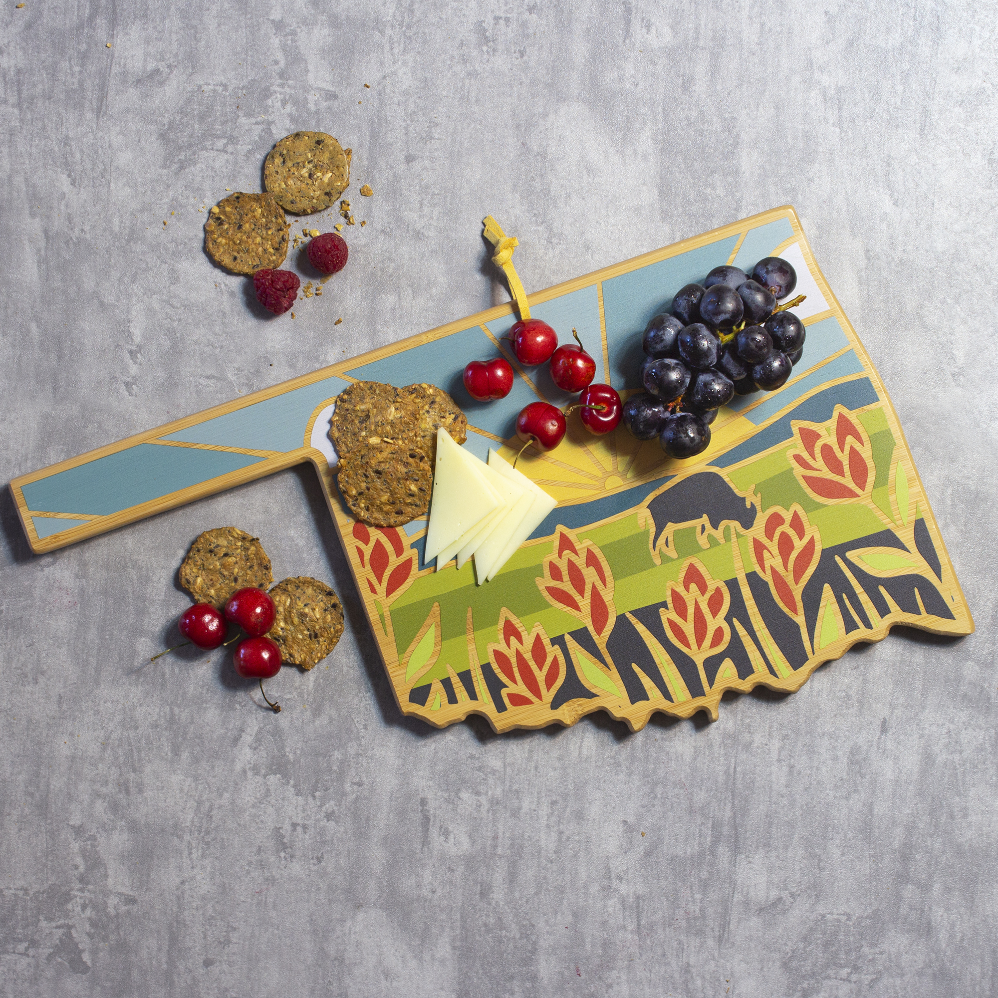 Oklahoma State Shaped Cutting and Serving Board with Artwork by Summer Stokes 5