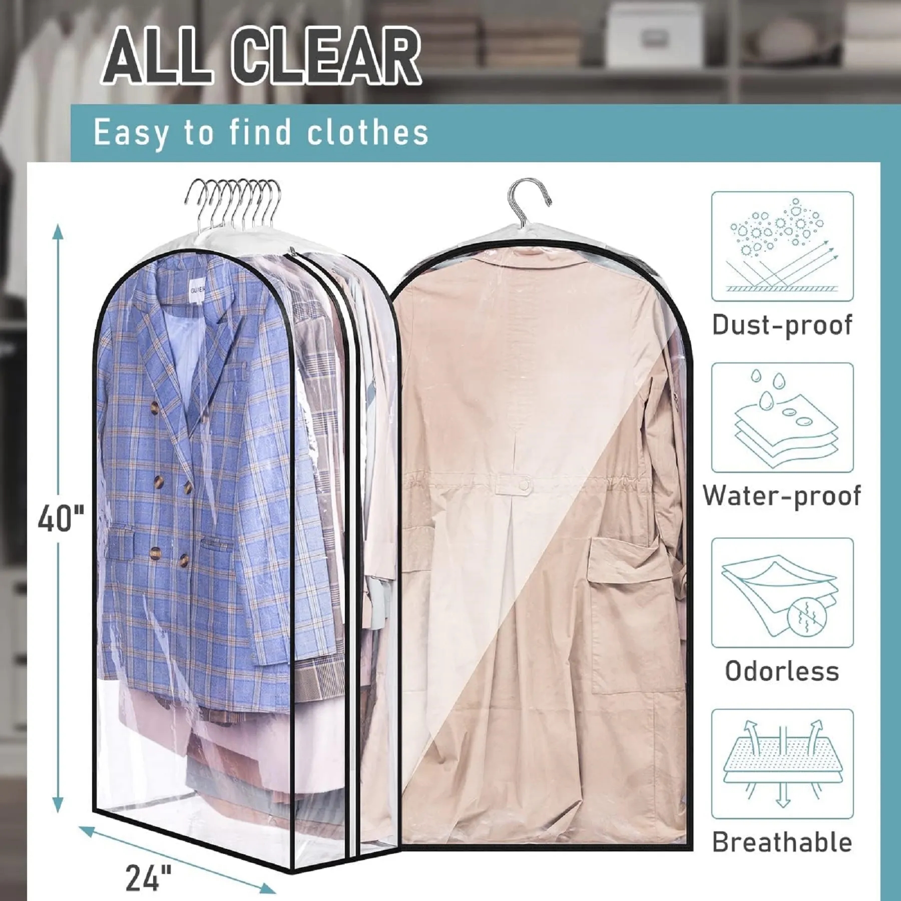 40" Suit Bags for Closet Storage Hanging Clothes 2