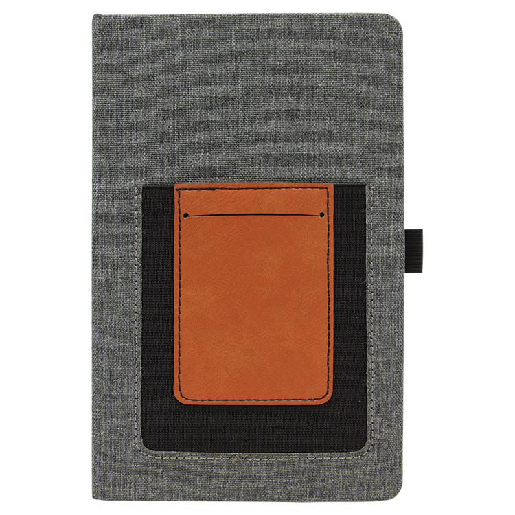 5 1/4" x 8 1/4" Gray w/Rawhide Leatherette Journal with Cell/Card Slot 4