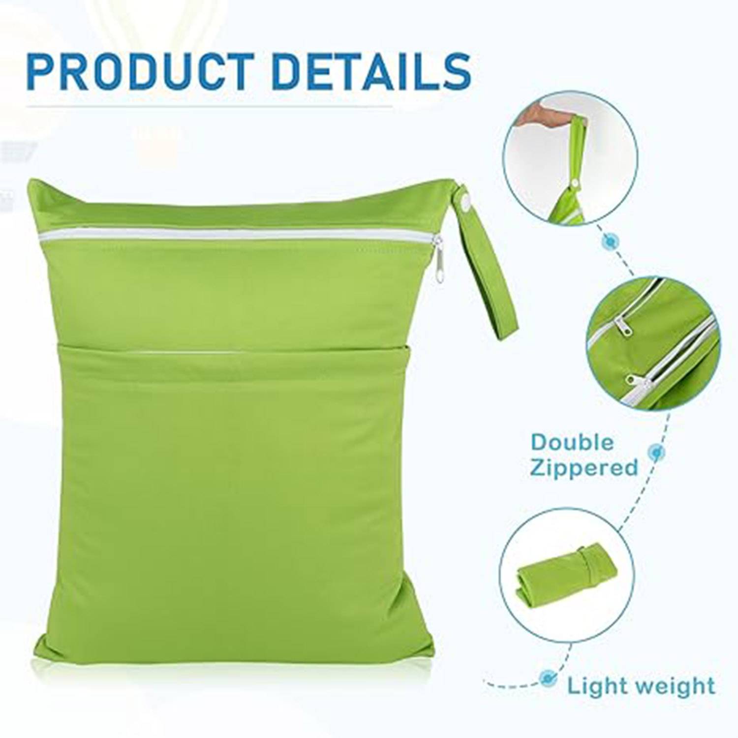 Baby Cloth Diaper Wet/Dry Bags with Two Zippered Pockets 7