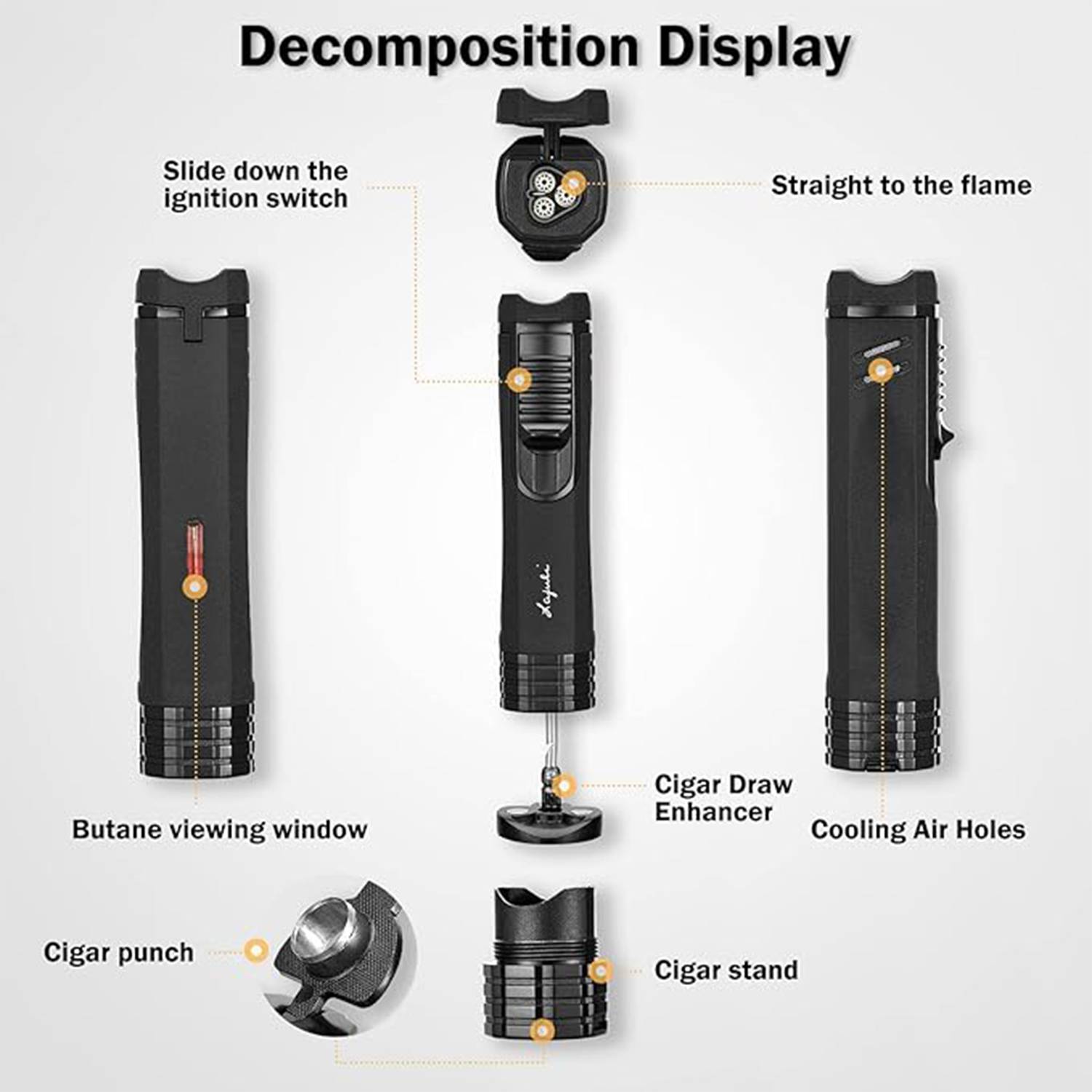 Triple Jet Flame Cigar Lighter with Punch Draw Enhancer 7