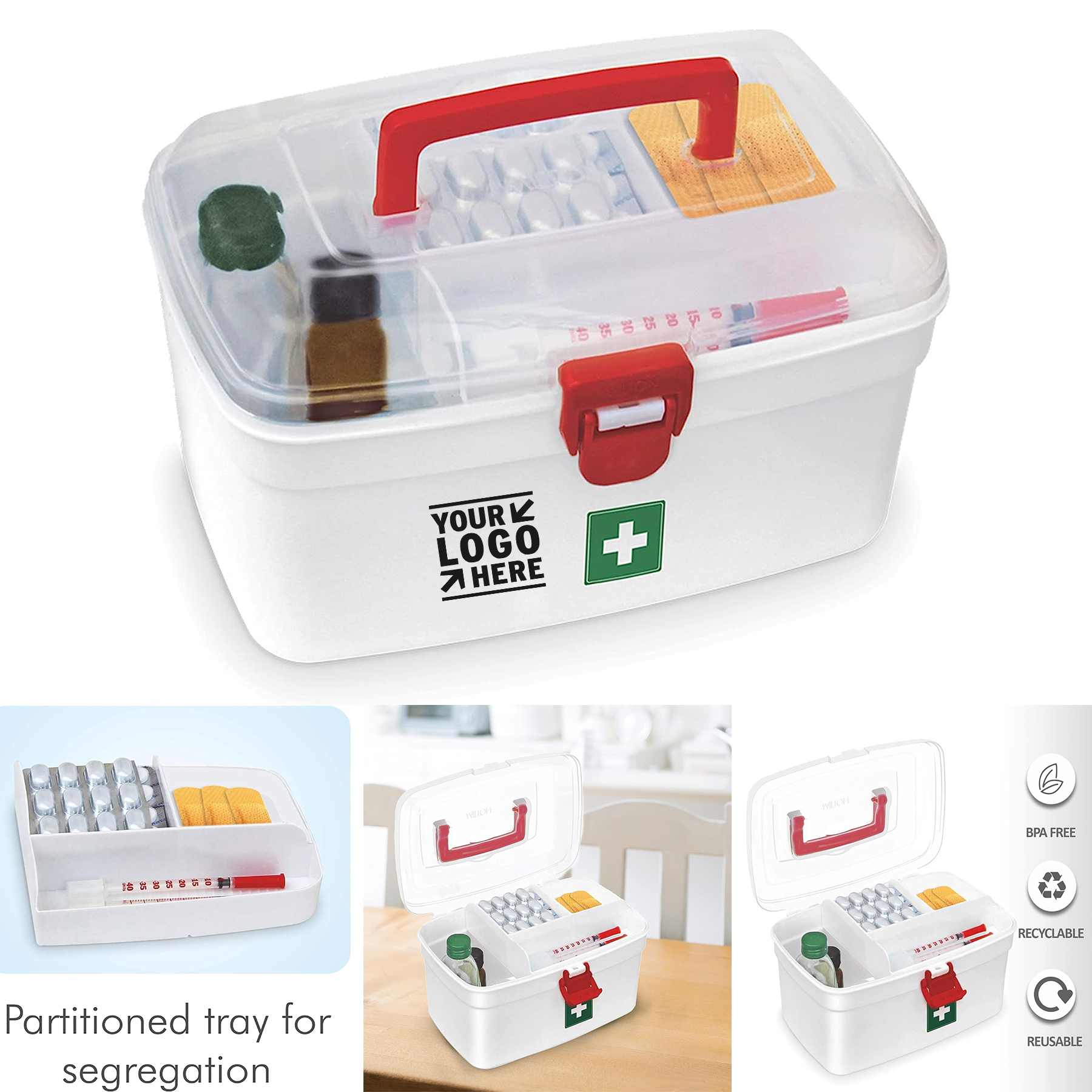 Milton Medical Organizer First Aid Empty Medicine Storage Box Family Emergency Kit with Lockable Lid