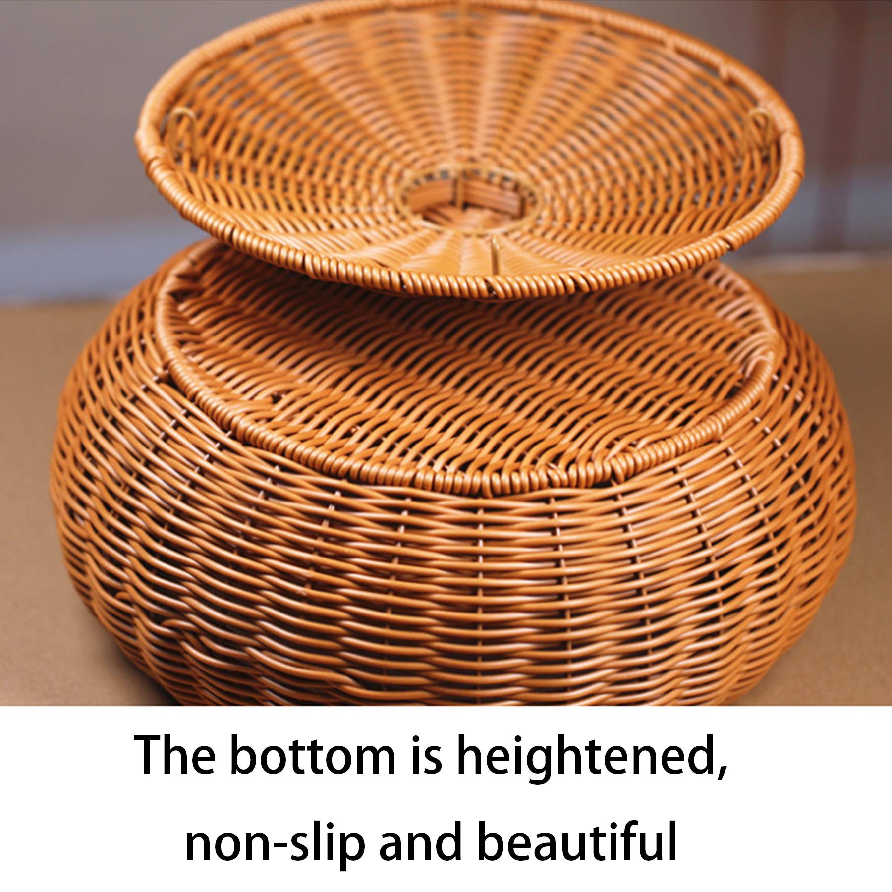Wood Rattan basket with lid 4