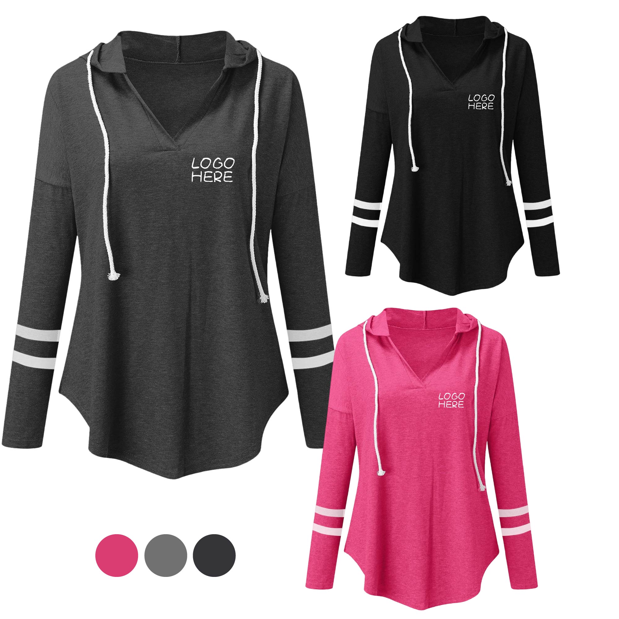 Drawstring V Neck Tops Tee, custom hoodie or sweatshirt with logo imprint 3