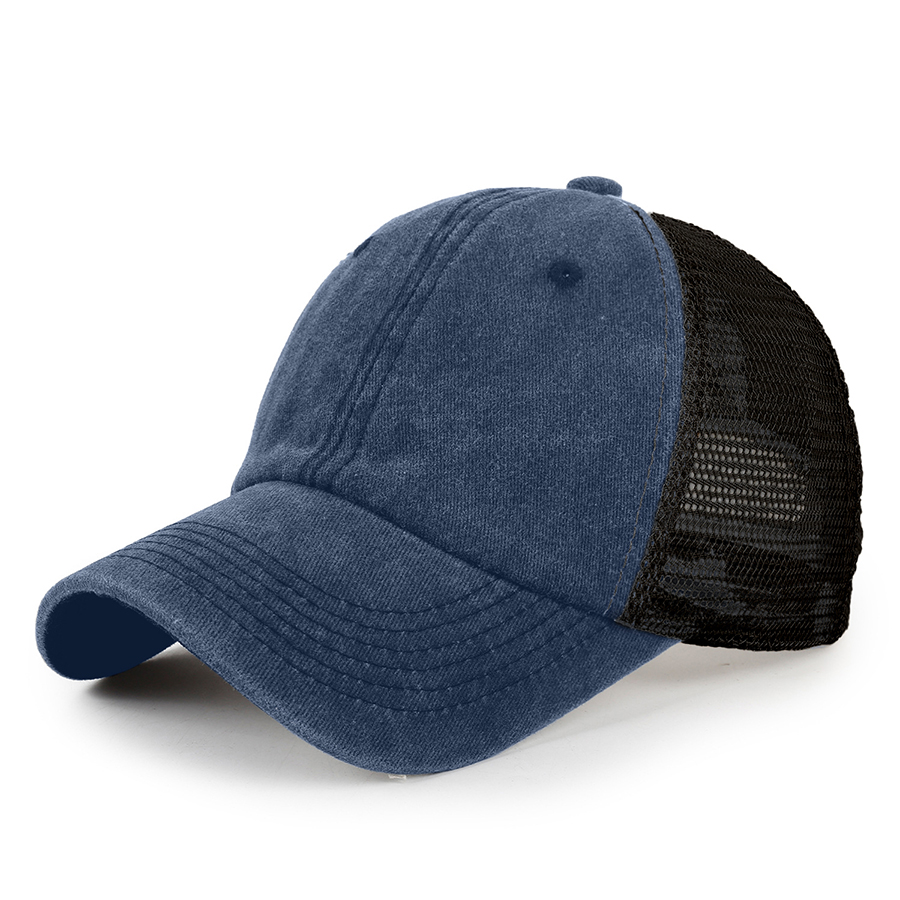 Stock 2-Tone Washed Cotton 6-Panel Trucker Cap 44