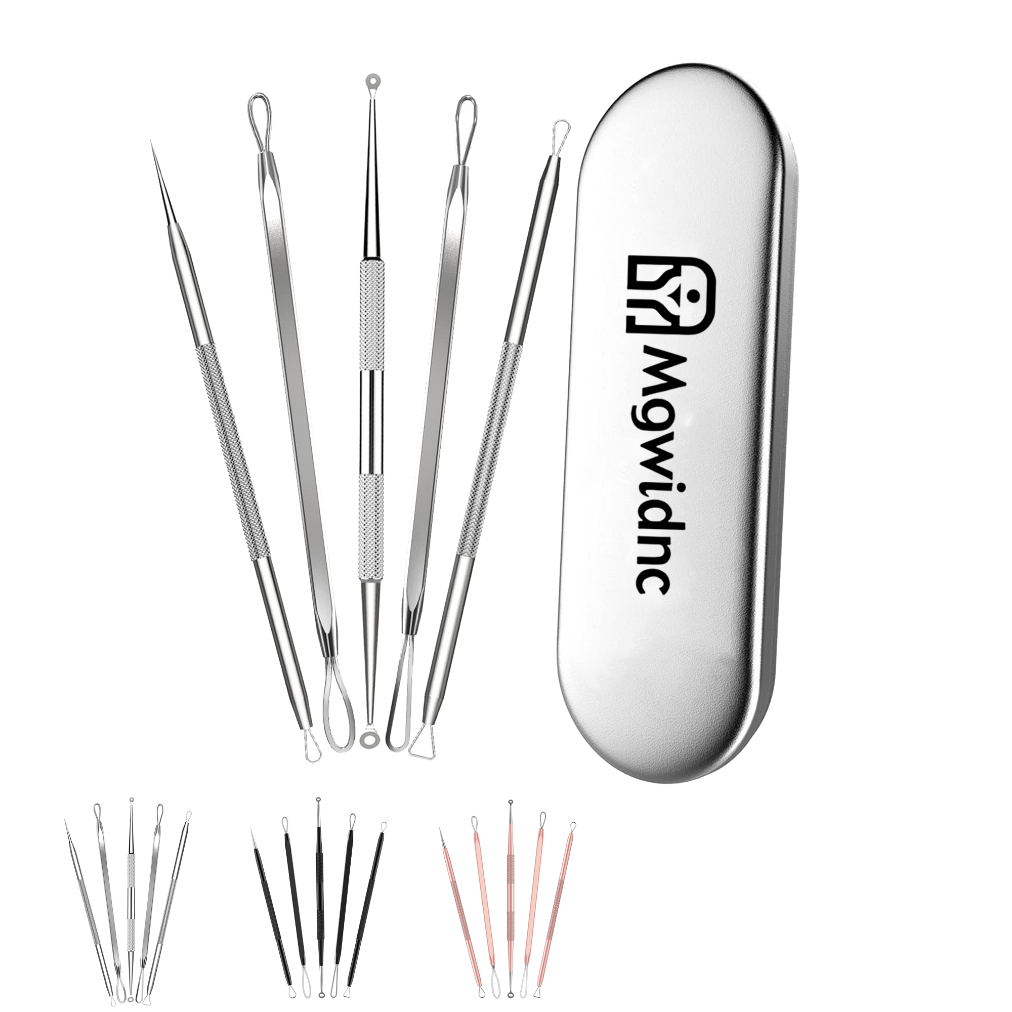 5-Piece Blackhead Remover Kit with Metal Case, Dual-Ended Stainless Steel Pimple Extractor Tool