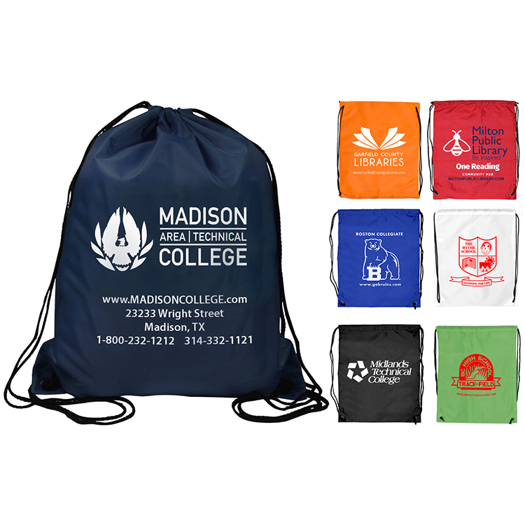 14-1/2"W x 17-1/2" H - 210D Polyester Drawstring Cinch Pack Backpack 17