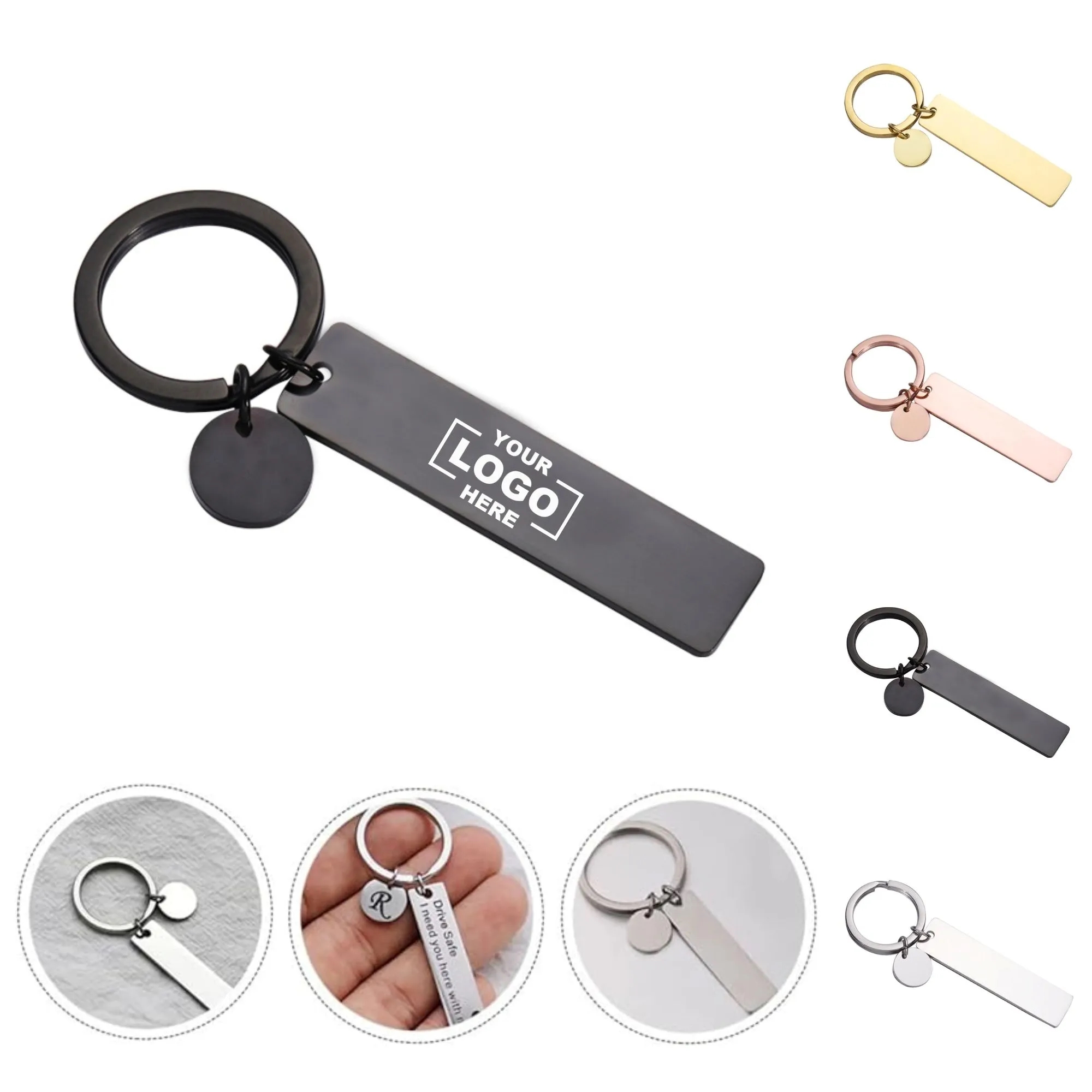 Mirrored Stainless Steel Strip Accessory Keychain