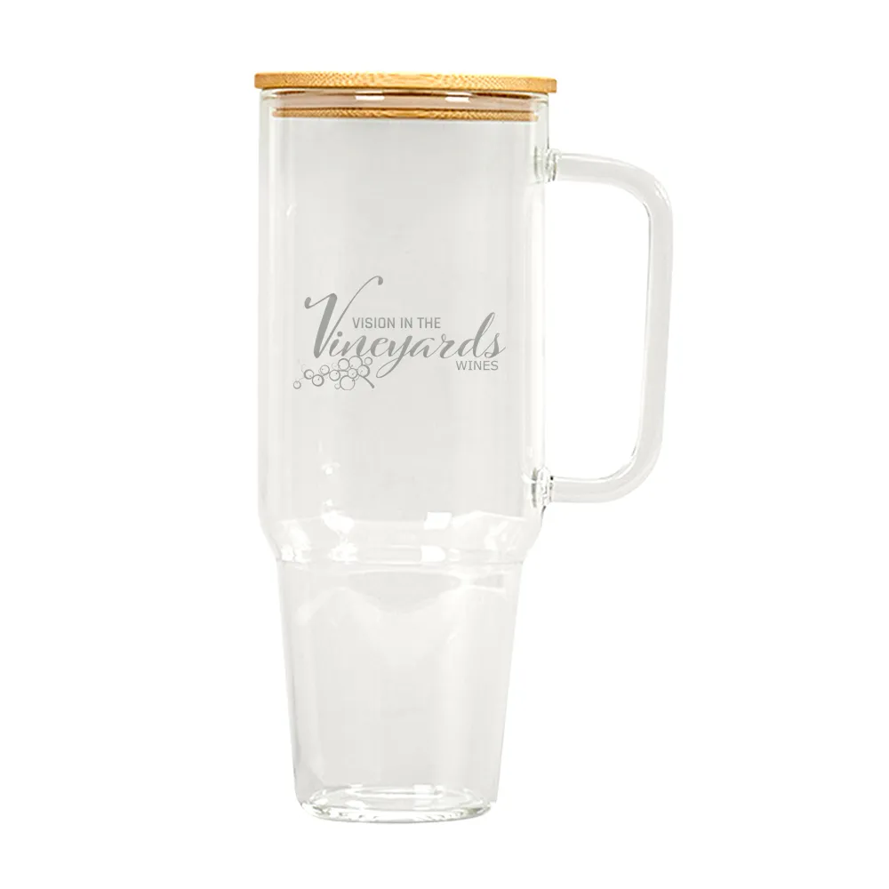 40oz. Glass Tumbler with Handle, Bamboo Lid and Straw 3