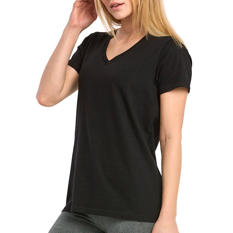 Women's Classic Fit V Neck T-Shirts - Large Black 2