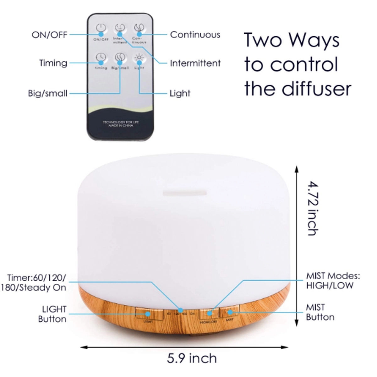 500ml Remote Control Diffusers for Essential Oils 6
