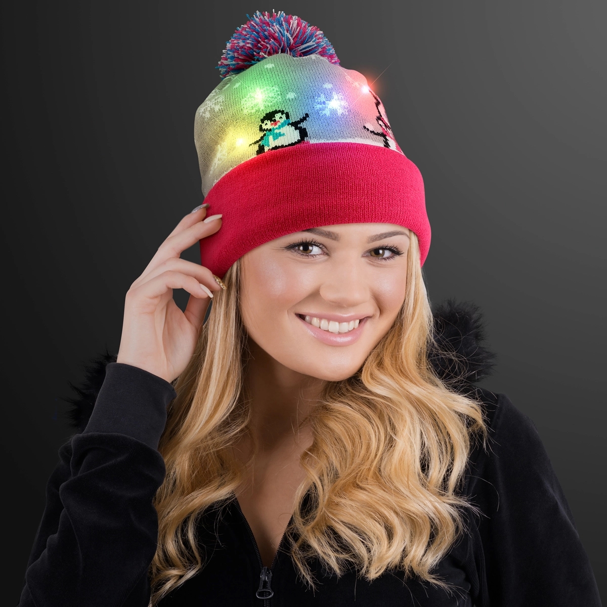 Cute Penguins LED Beanie Hat, Blinky Knit Cap 2