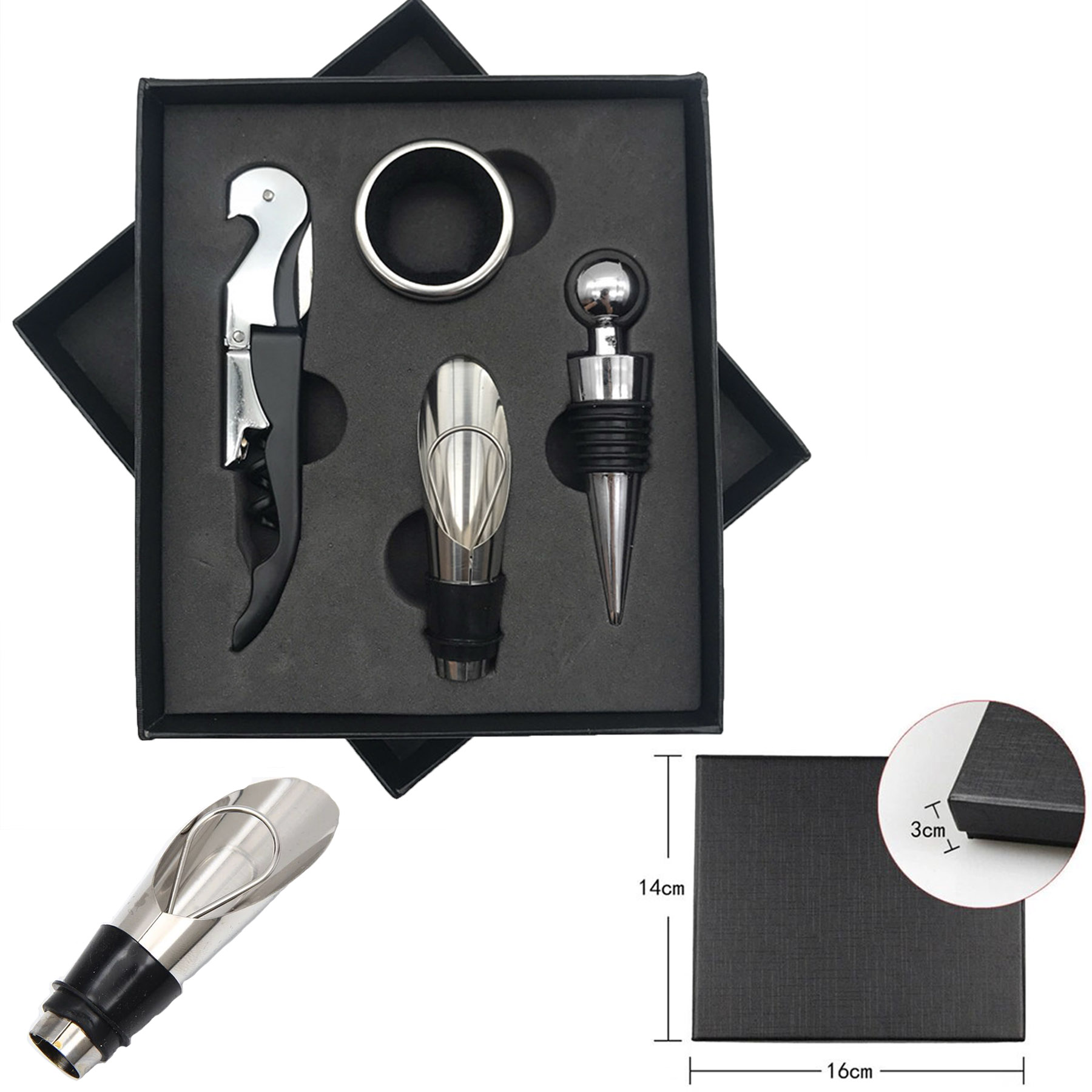 Wine Corkscrew Set 4 Pieces Stainless Steel Opener Multifunctional Tool 2