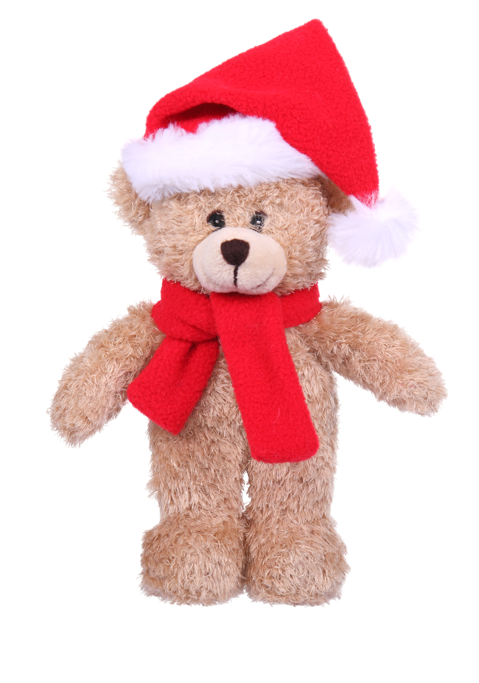 Soft Plush Tan Bear with Christmas Hat and Scarf 2