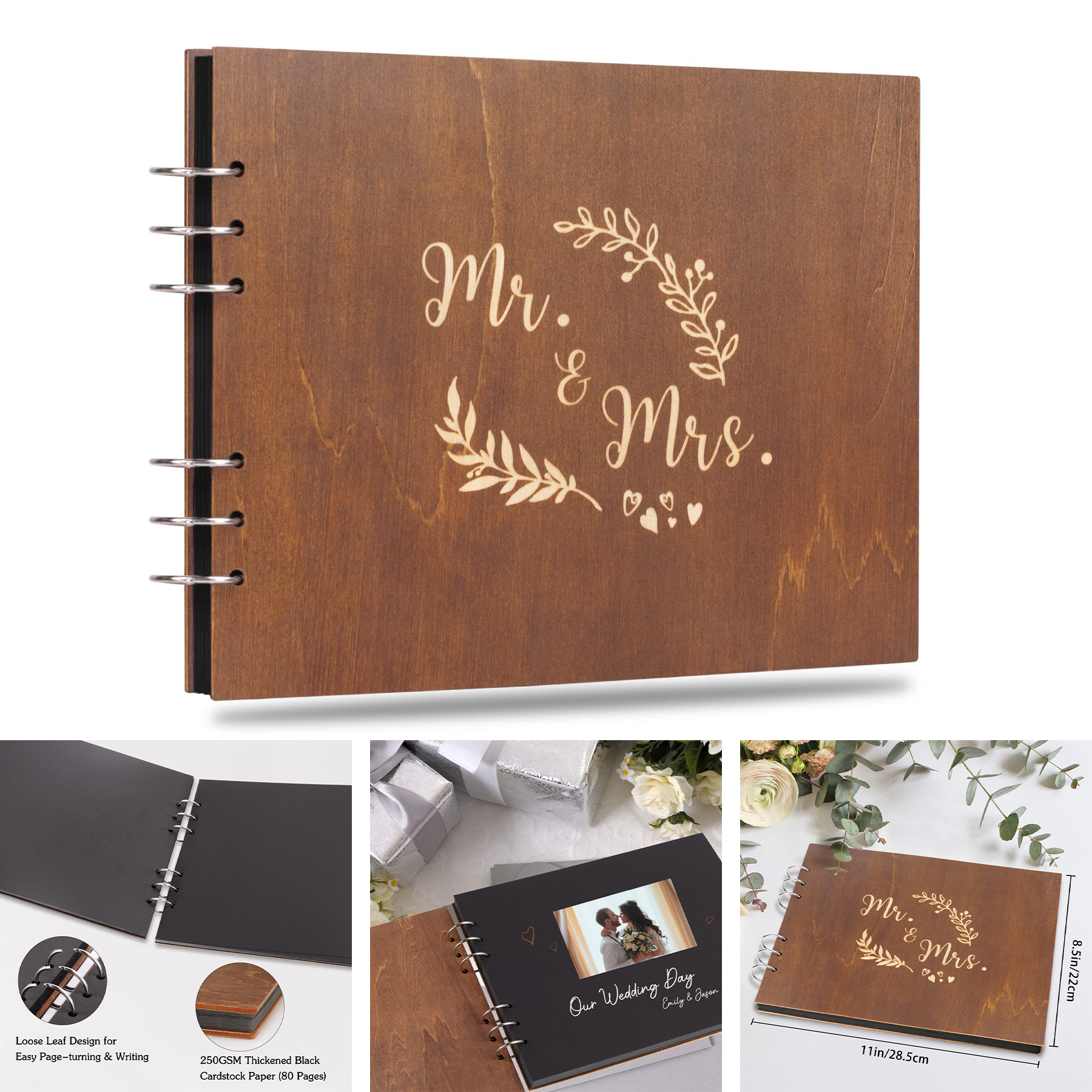 Mr&Mrs Wooden Guest Book Album Memory Keepsake 2