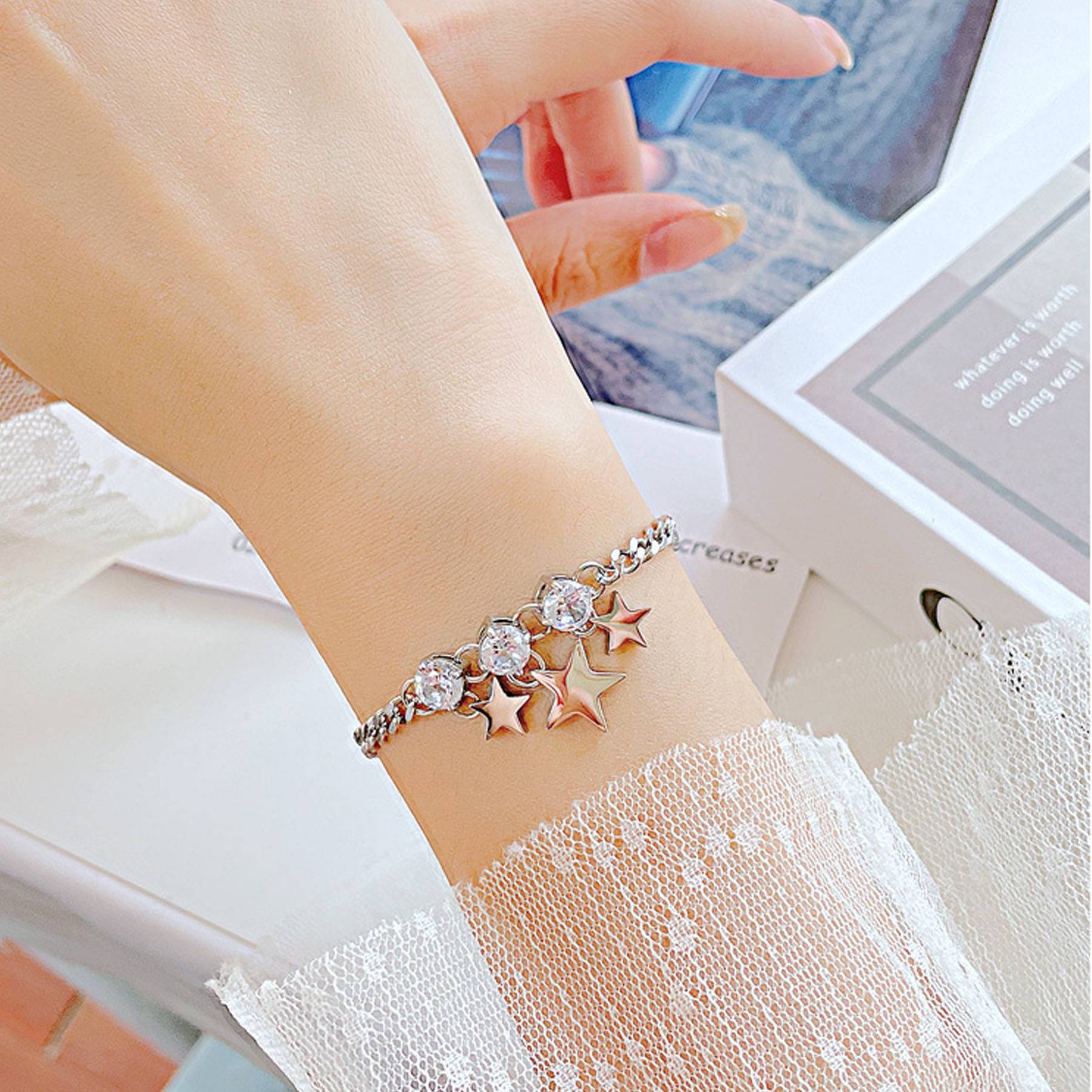 Five pointed star titanium steel bracelet 4