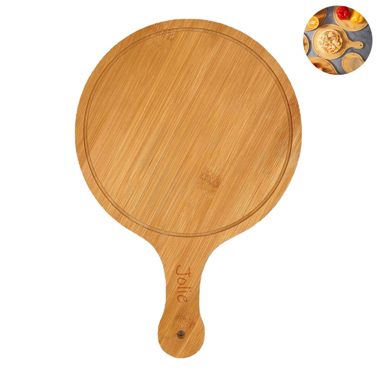 Round Wooden Pizza Paddle Tray 2