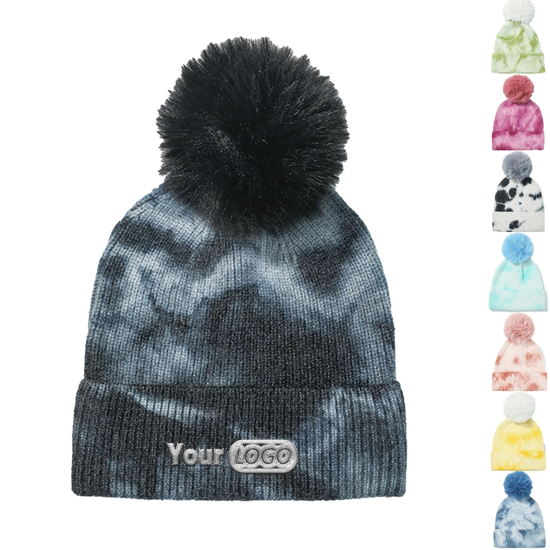 Tie-Dye Beanie with Fluffy Pom 5