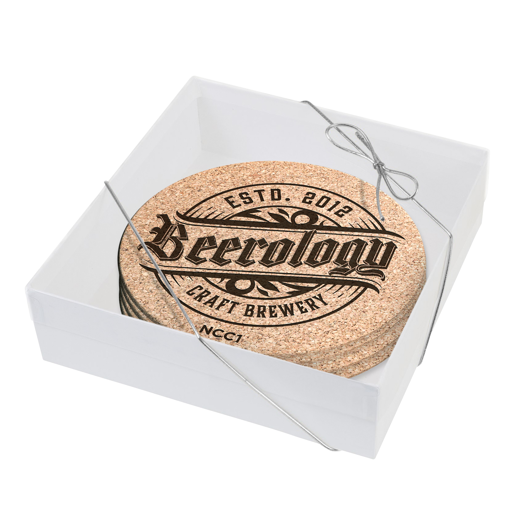Set of 4 Natural Cork Coasters 3/16" (3.5" dia.) Laser engraved Gift Boxed