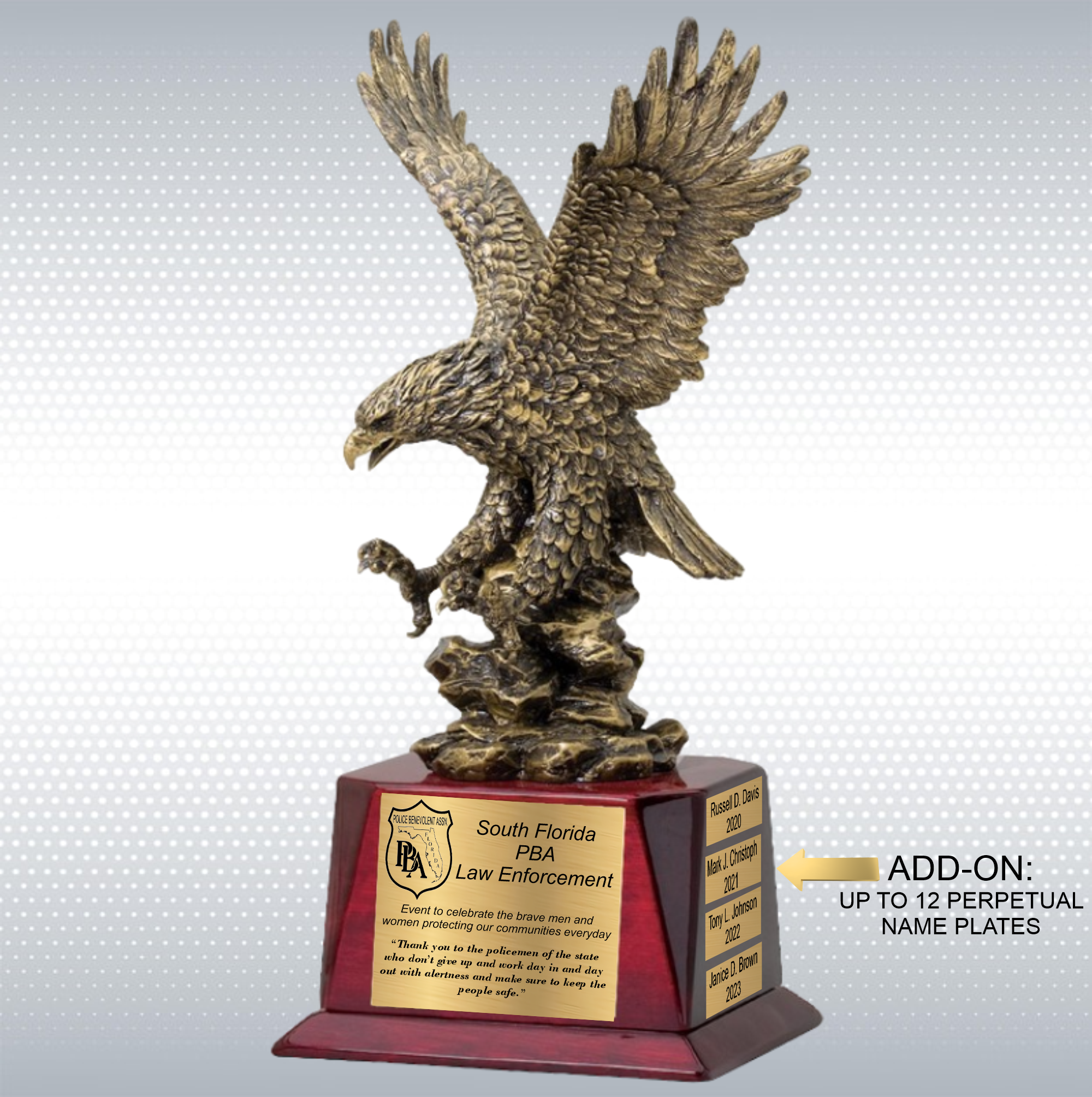 12" Antique Gold Landing Eagle Trophy Award on Rosewood Base 4
