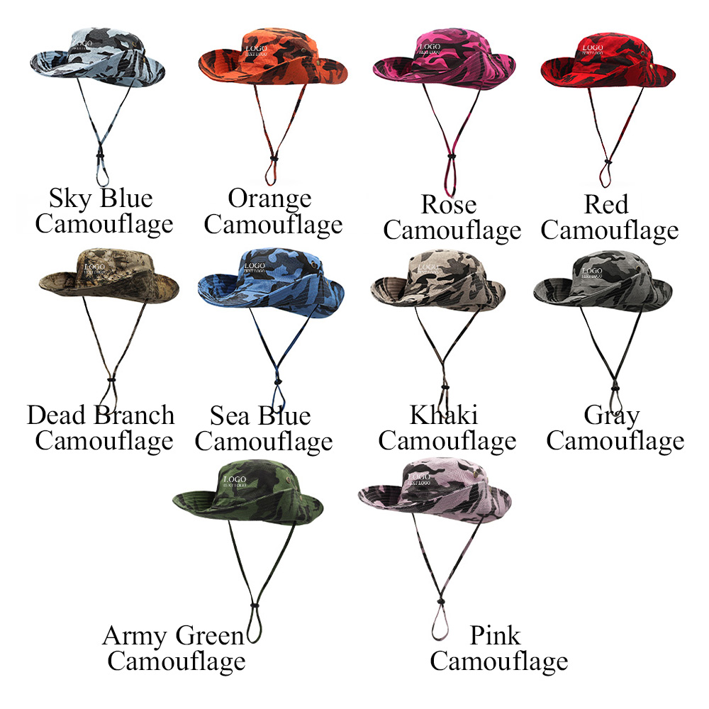 Tactical Camouflage Large Brim Custom Bucket Hats 12