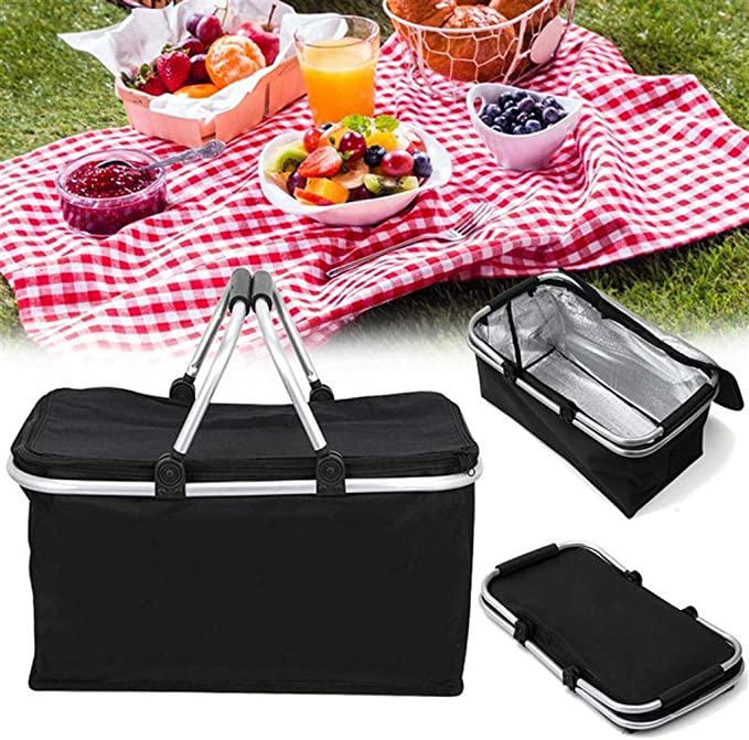 Topline Insulated Foldable Collapsible Picnic Basket w/ Aluminium Carrying Handle 5