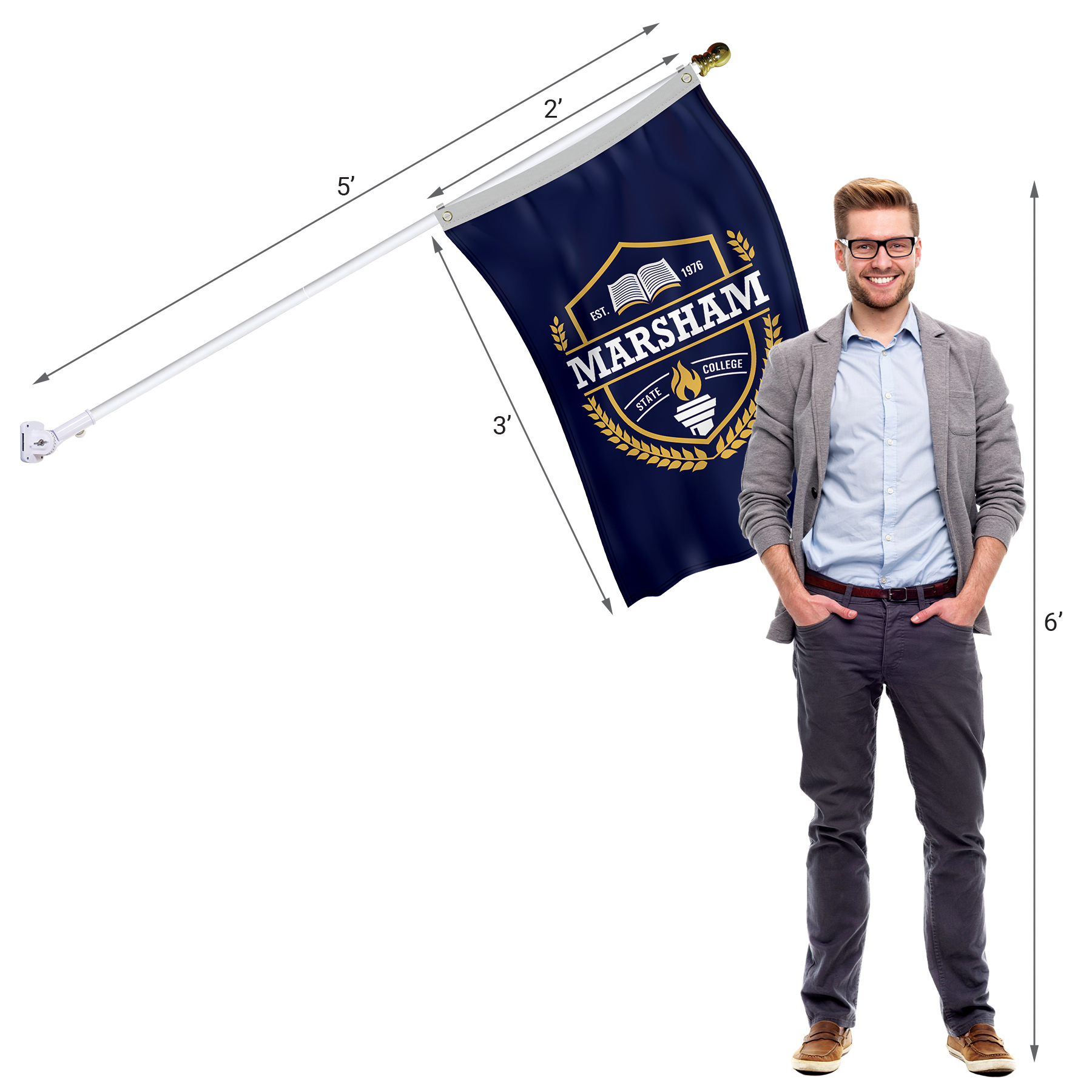 Banner Kit with 2' x 3' Flag and White Bracket 4