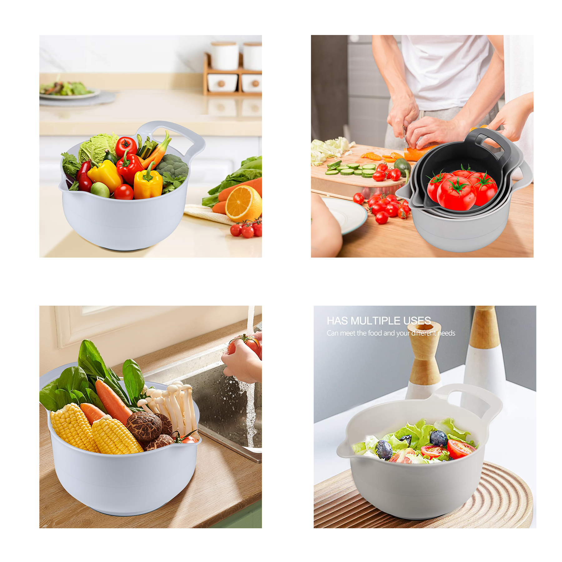 4-Piece Plastic Mixing Bowl Set w/ Handles 2