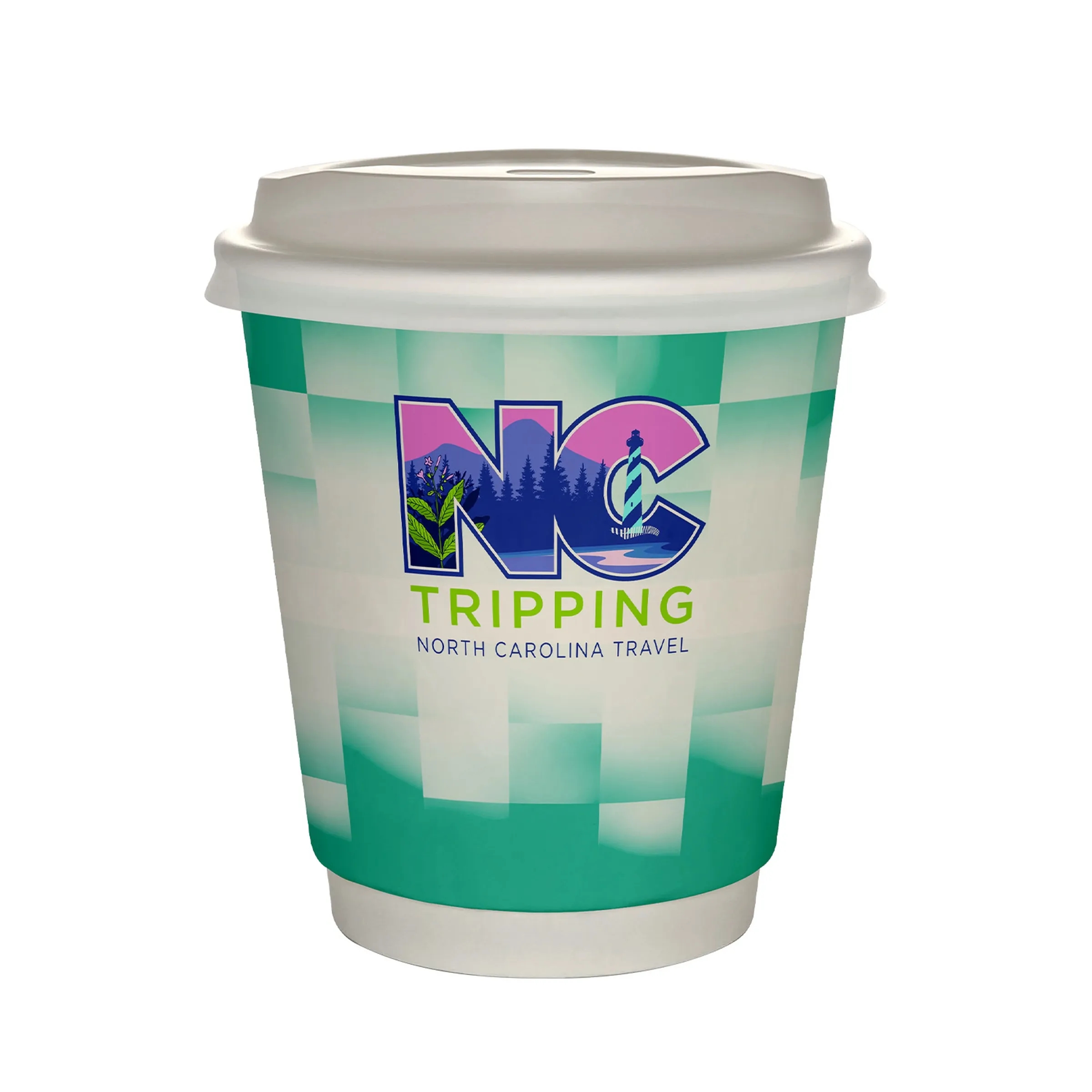 10 oz Full Color Shaded Checkers Insulated Paper Cup With Li 6