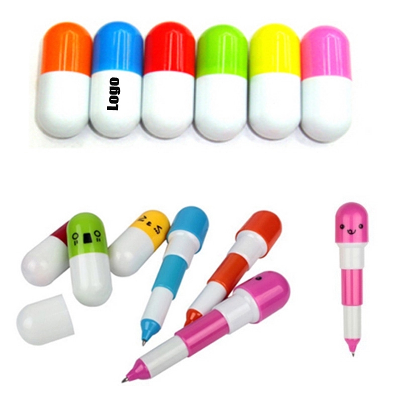 Retractable Capsule Shape Ballpoint Pen w/ Smiling Face 5