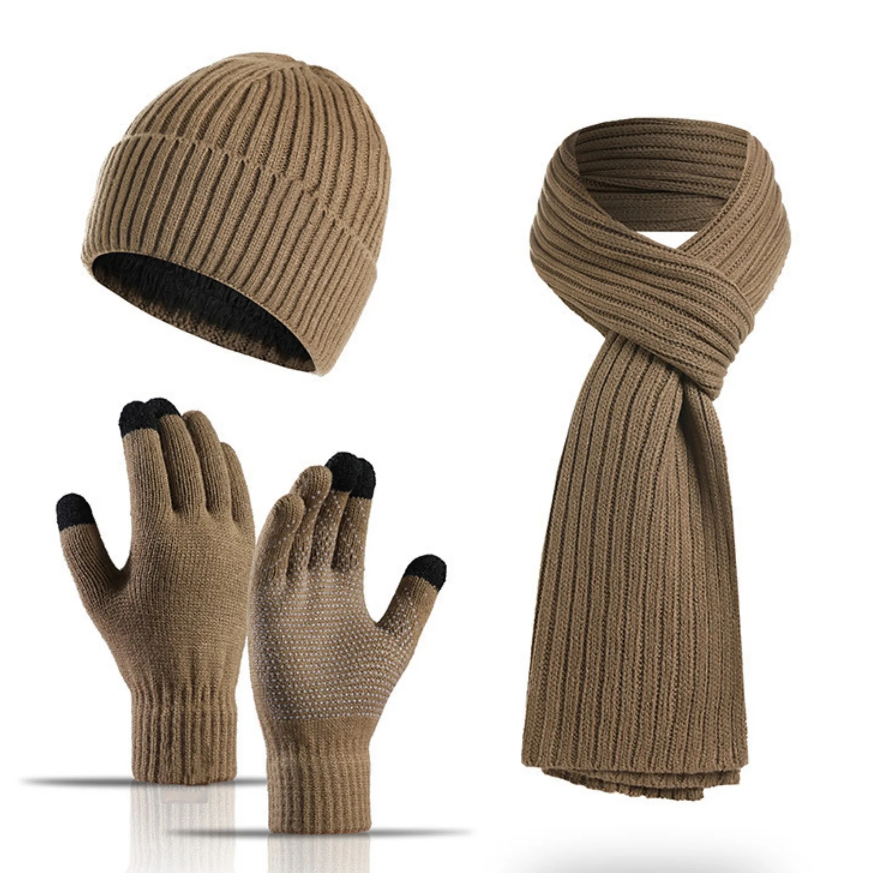 3 in 1 Winter Beanie Hat+ Scarf+Touch Screen Gloves 1