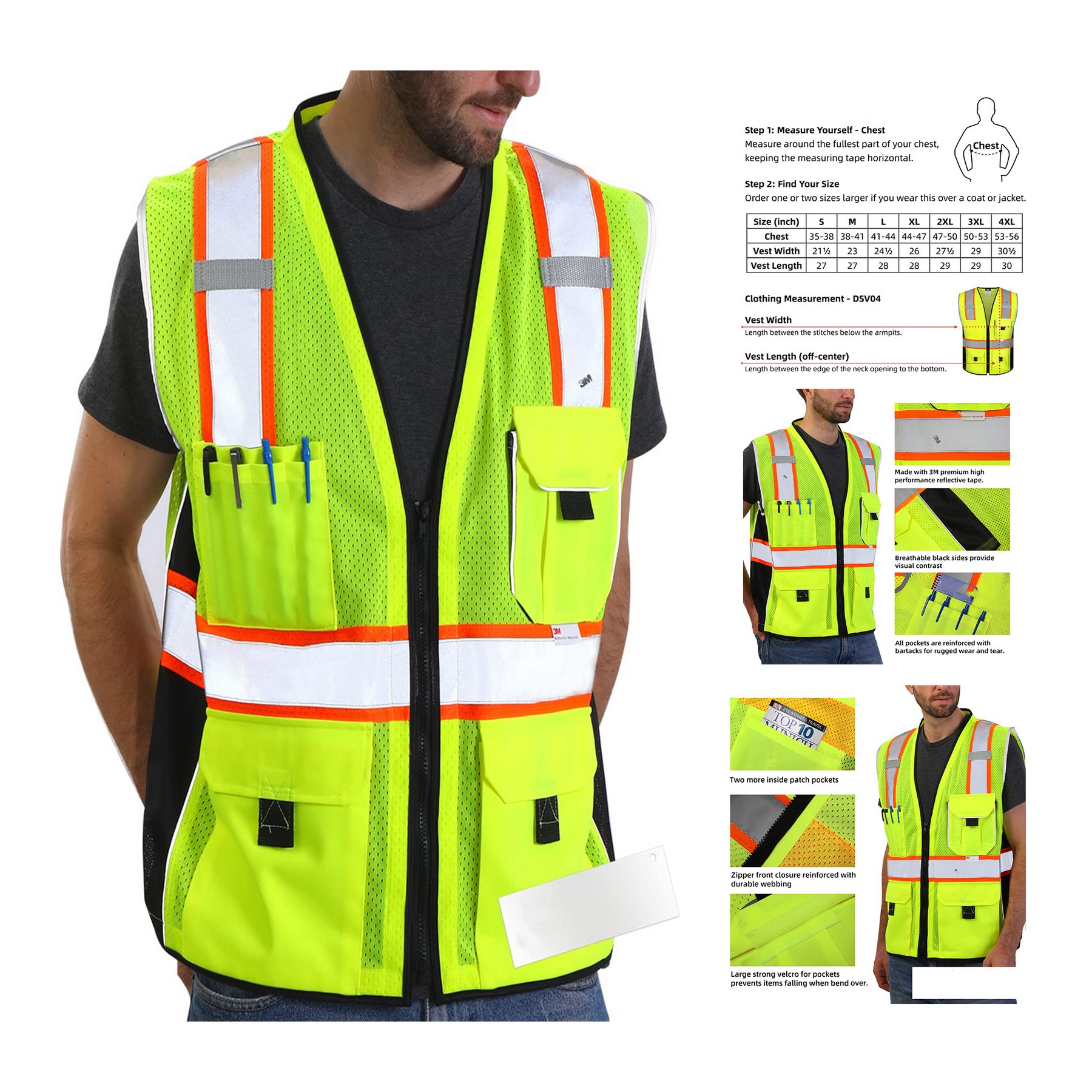Safety Vest Reflective Yellow Mesh 3
