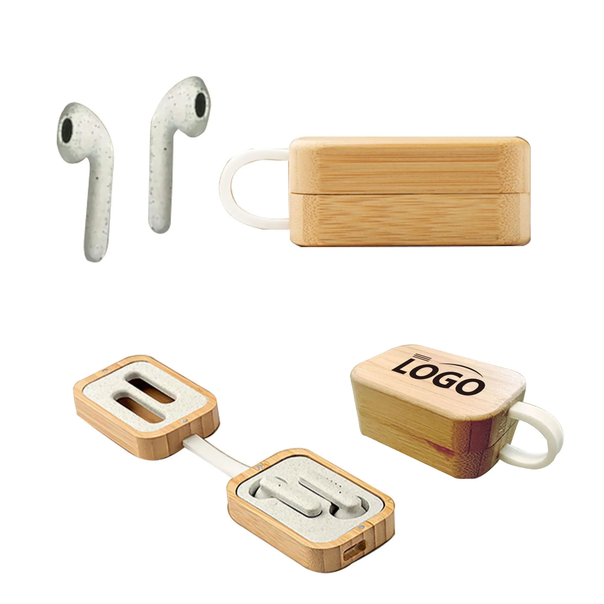 TWS Earbuds In Bamboo Charging Case
