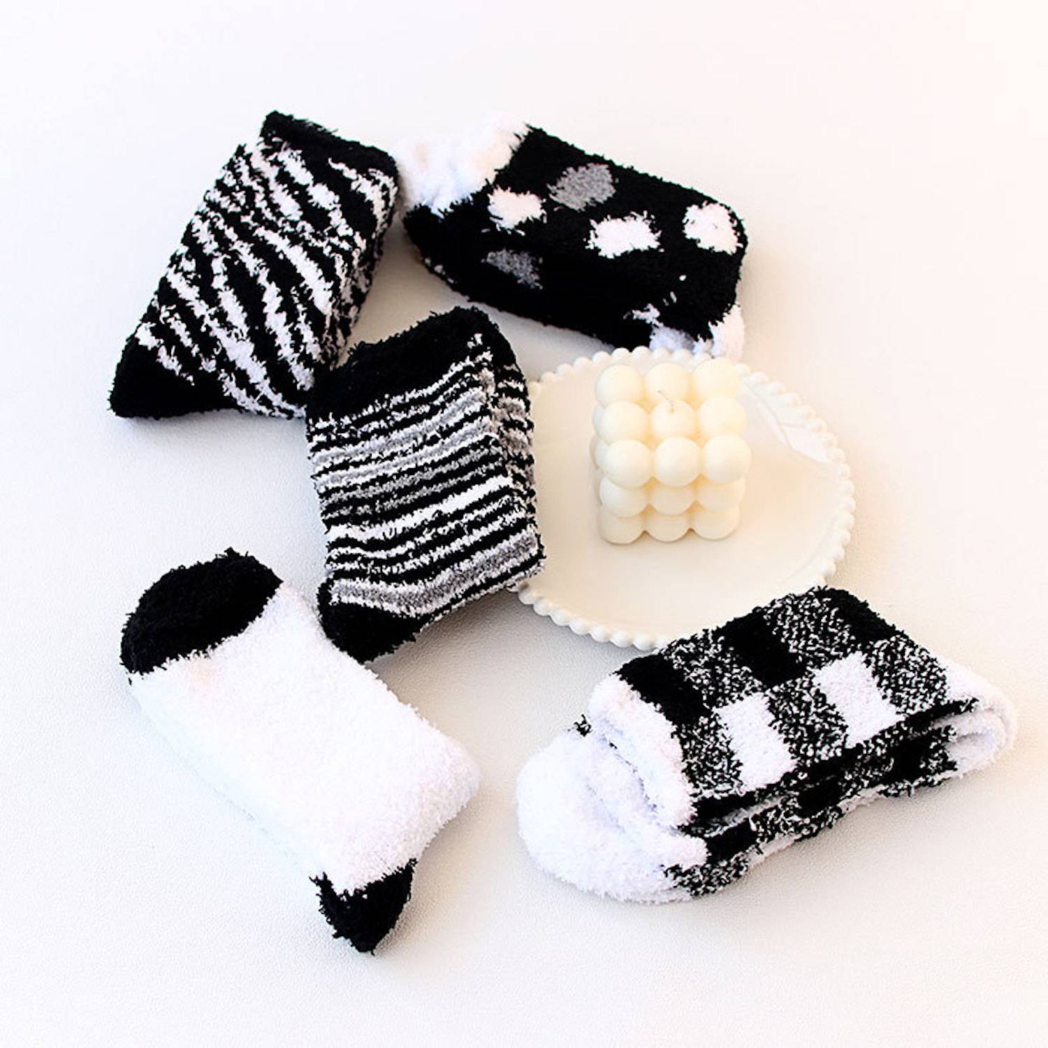Fuzzy Fashion Socks W/ Woven Patch 4