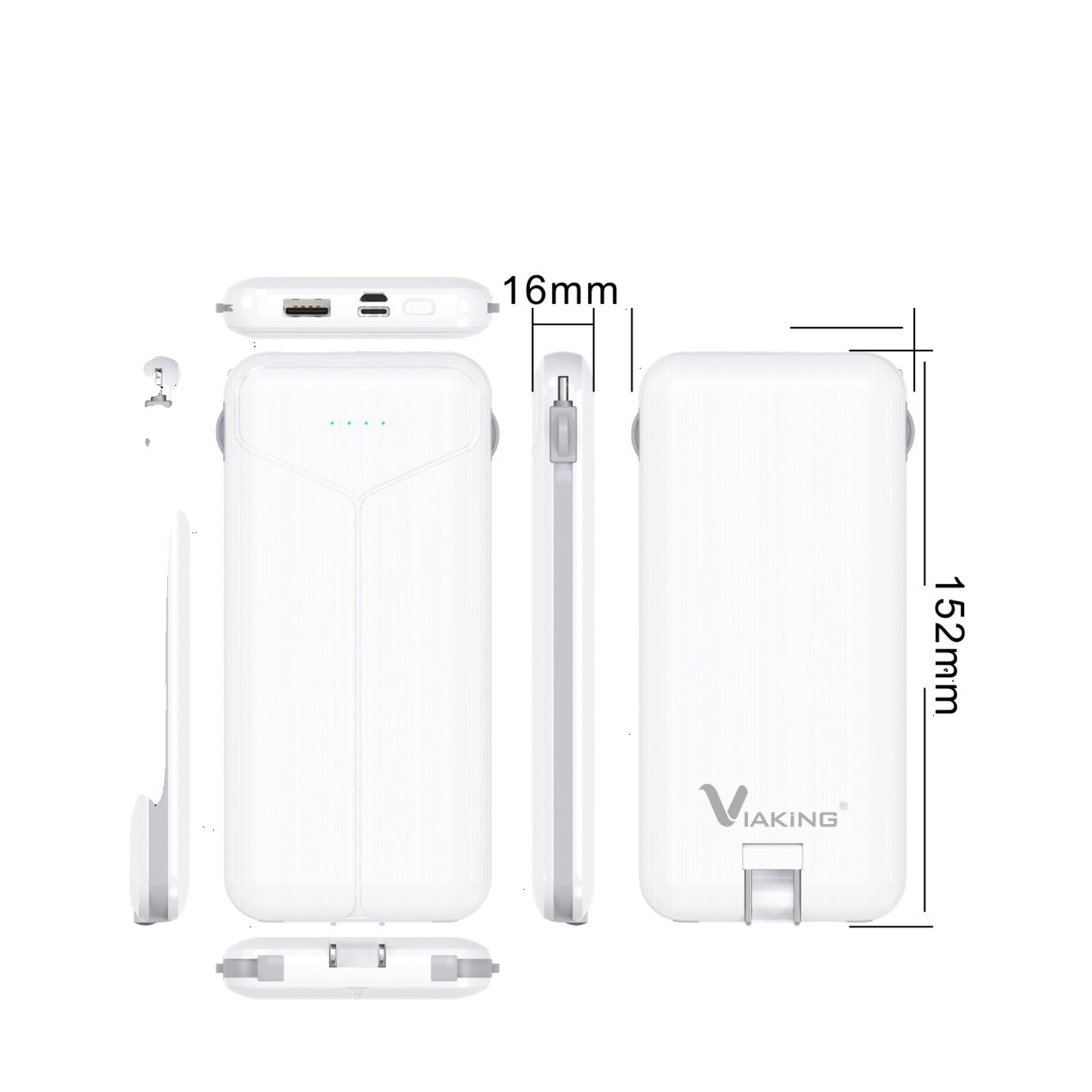 10000 mAh Power Bank with Wall Plug-in and Cable 10