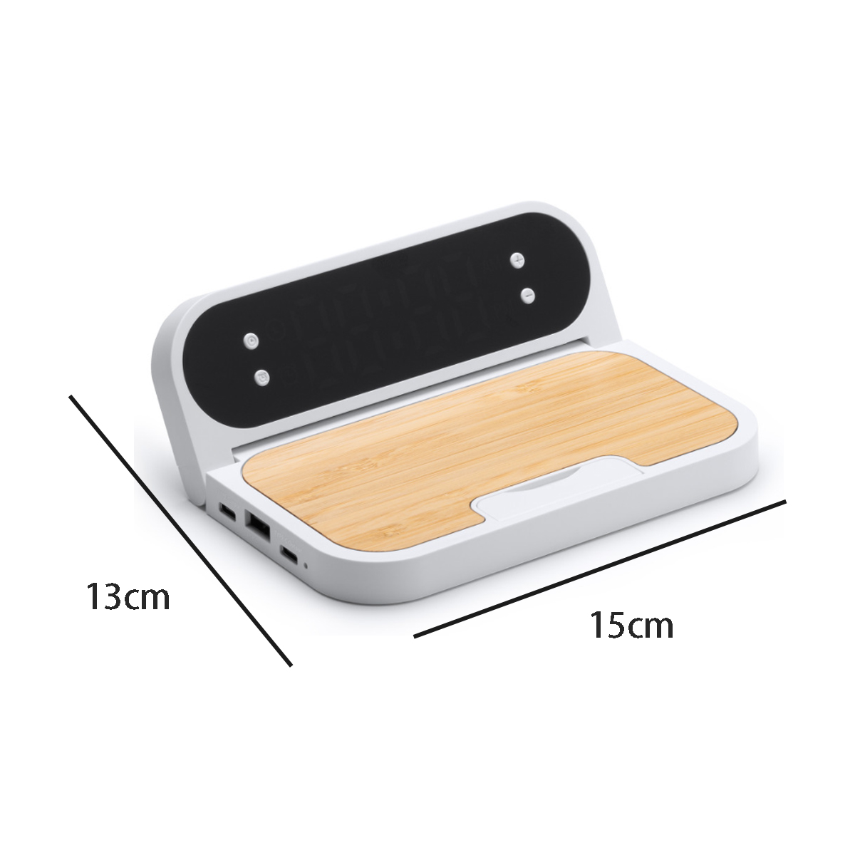 Bamboo Wireless Charging Clock Stand with LED Display 2