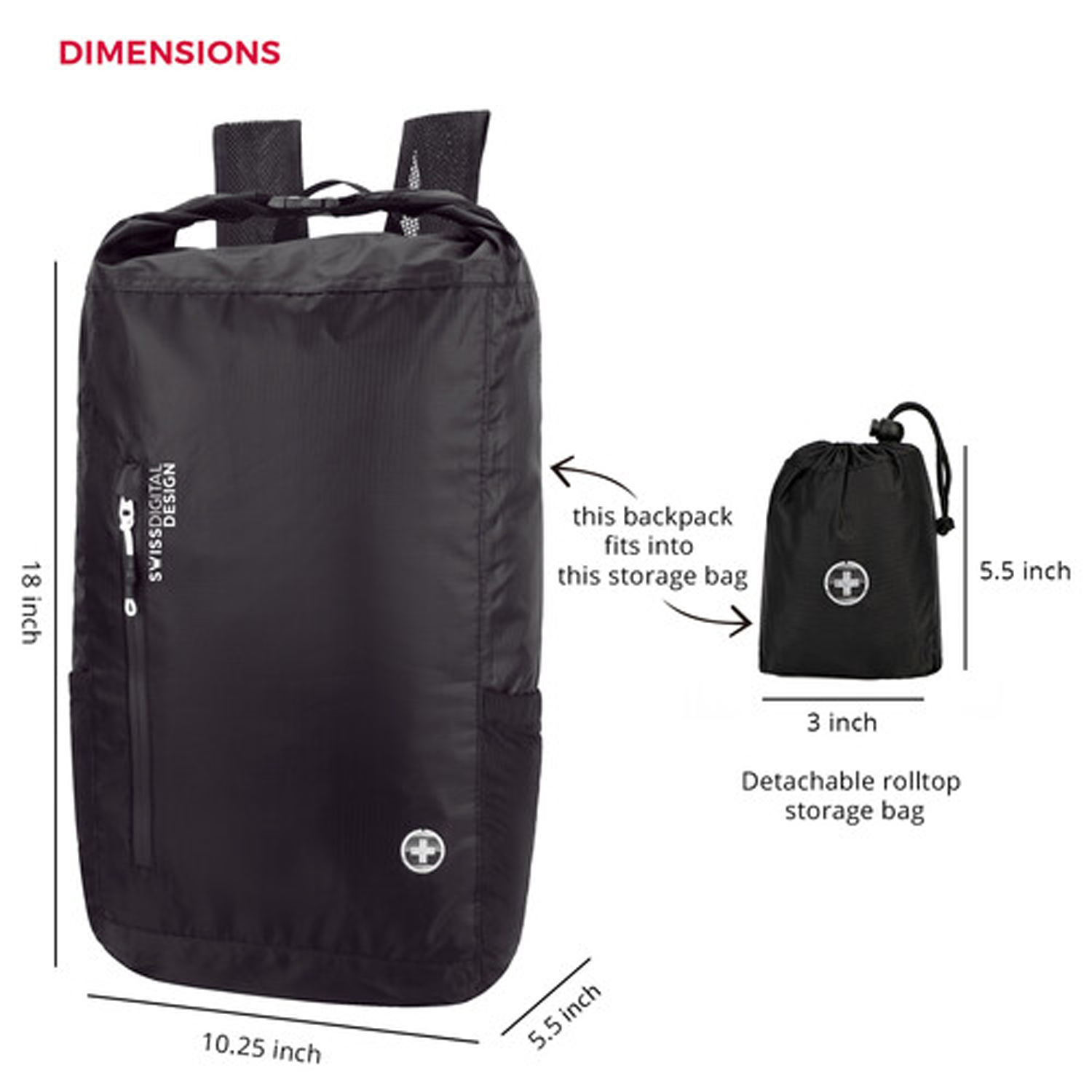 SwissDigital® Goose Ultra Light Water Resistant Foldable Large Backpack 14