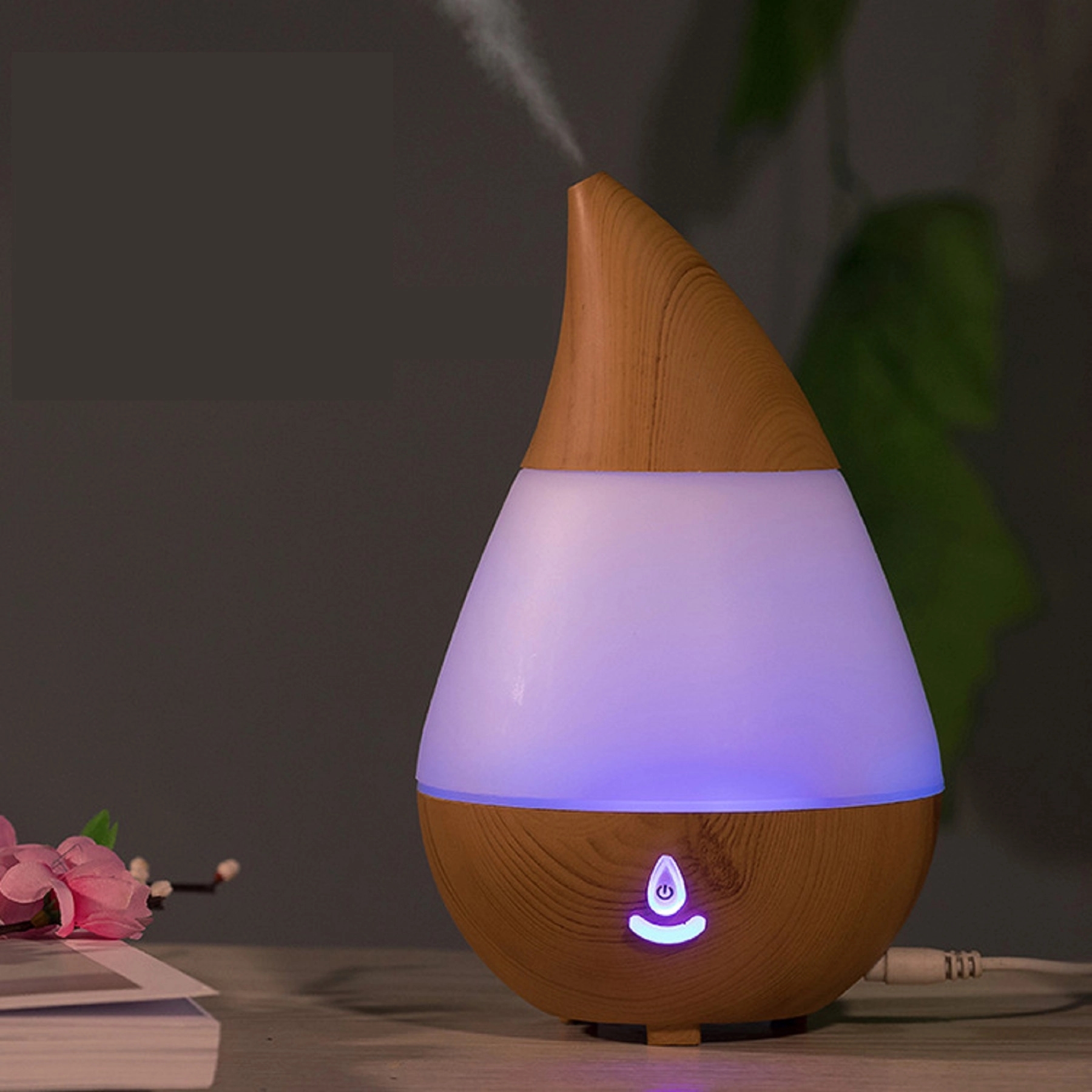 Wood Grain Water Drop Shape Essential Oil Humidifier 4