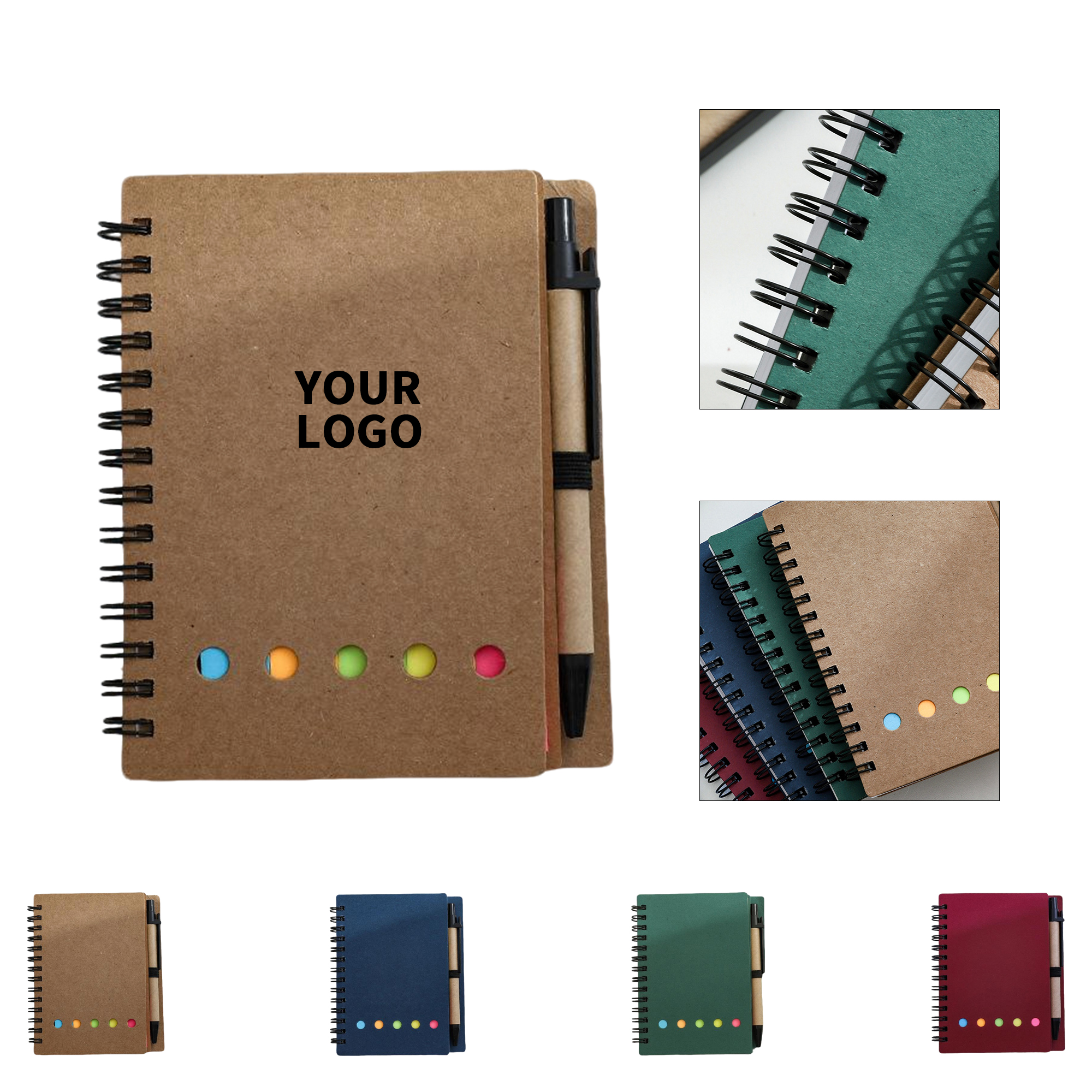 Kraft Spiral Notebook With Sticky Notes Pen Set 3