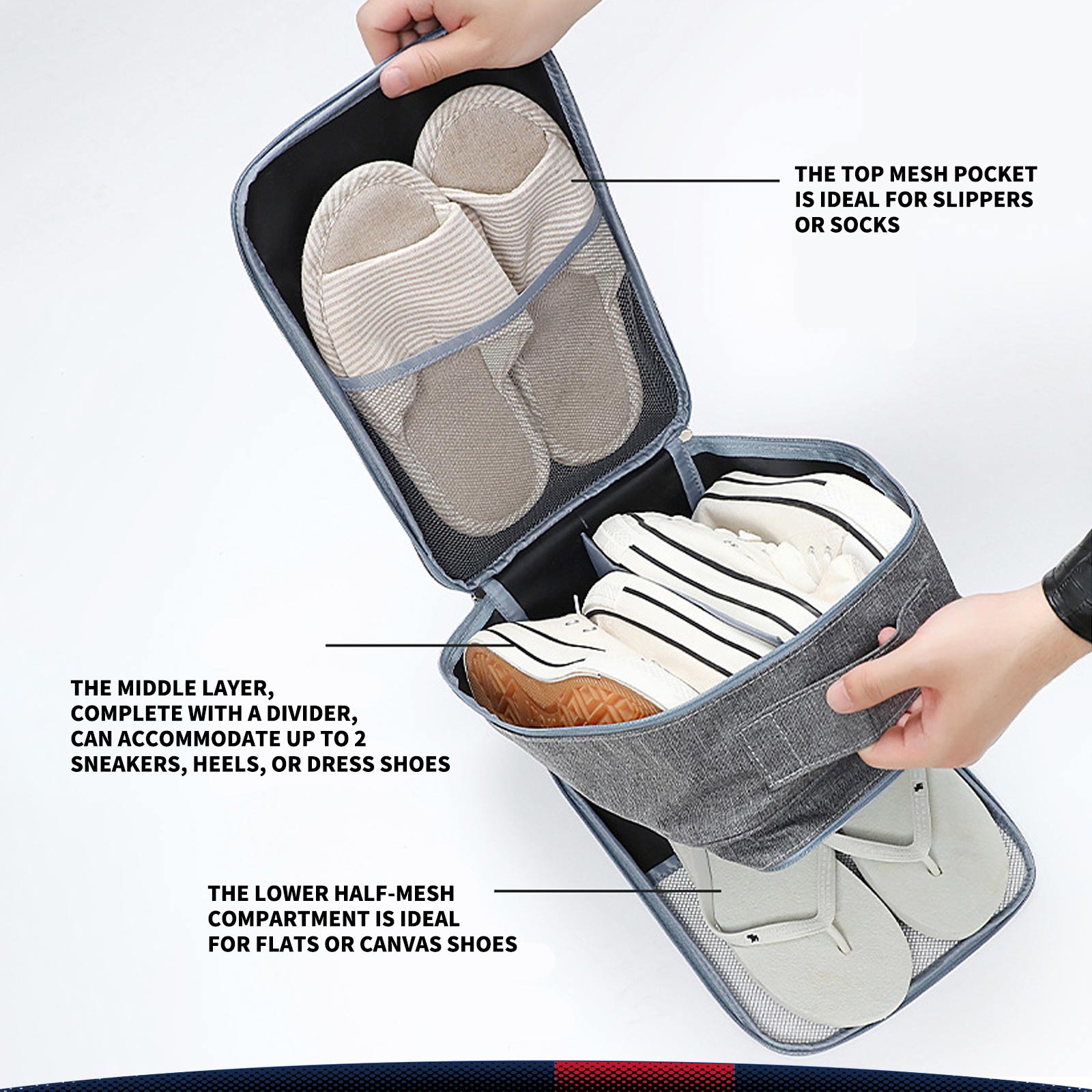 Zaffory Triple-Layer Travel Shoe Bag 1