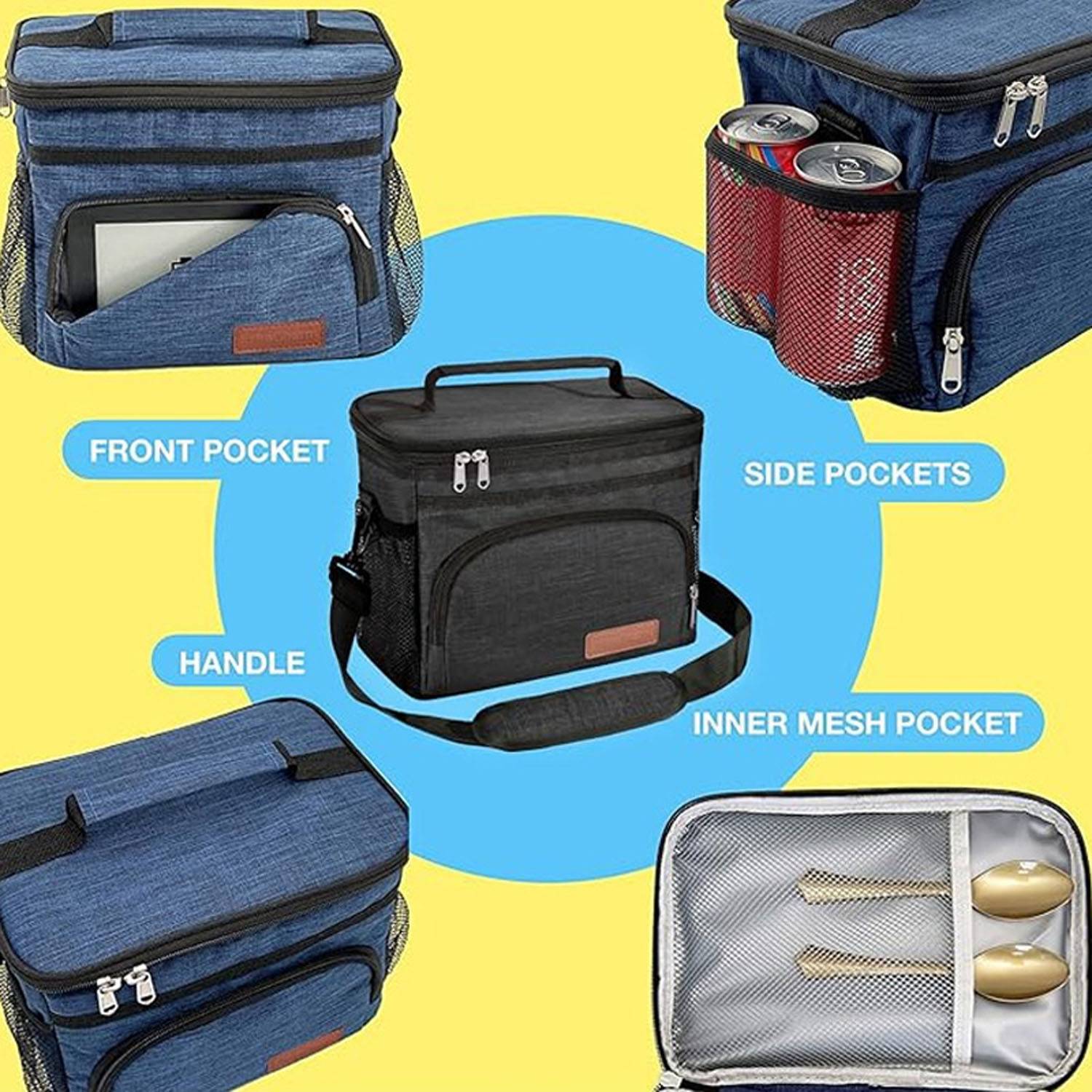 8L Oxford Insulated Cooler Lunch Bag w/ Adjustable Strap 7