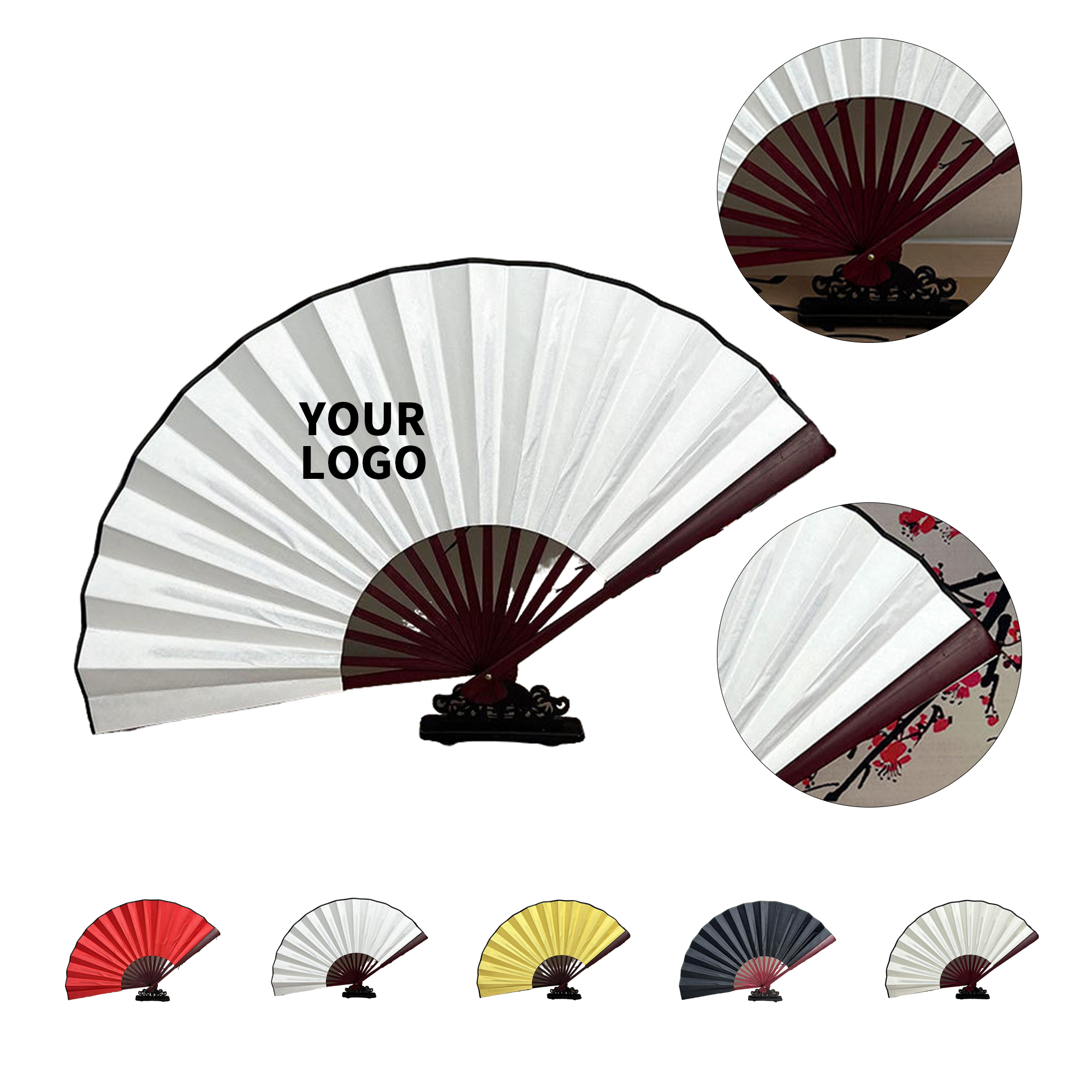Bamboo Cloth Folding Hand Fan 23" Width Two Side Print 3
