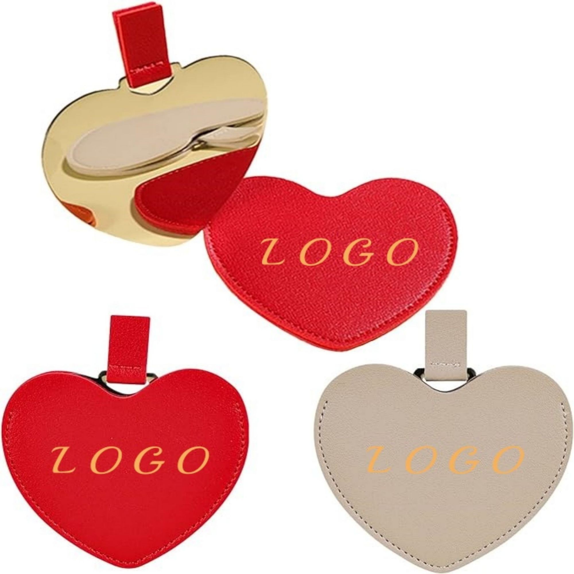 Mini Small Heart Shaped Mirror With PU Leather Cover