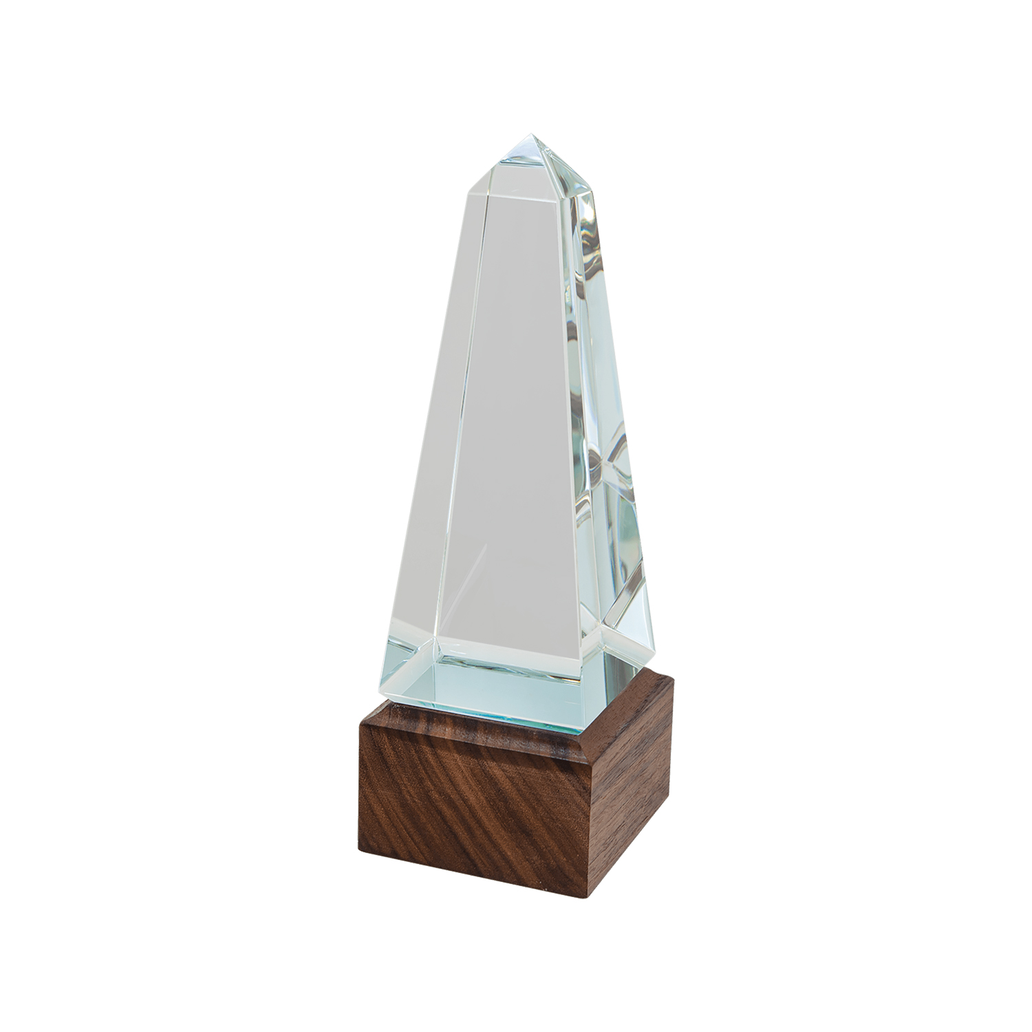 9" Obelisk Sierra Glass Award with Walnut Base 2