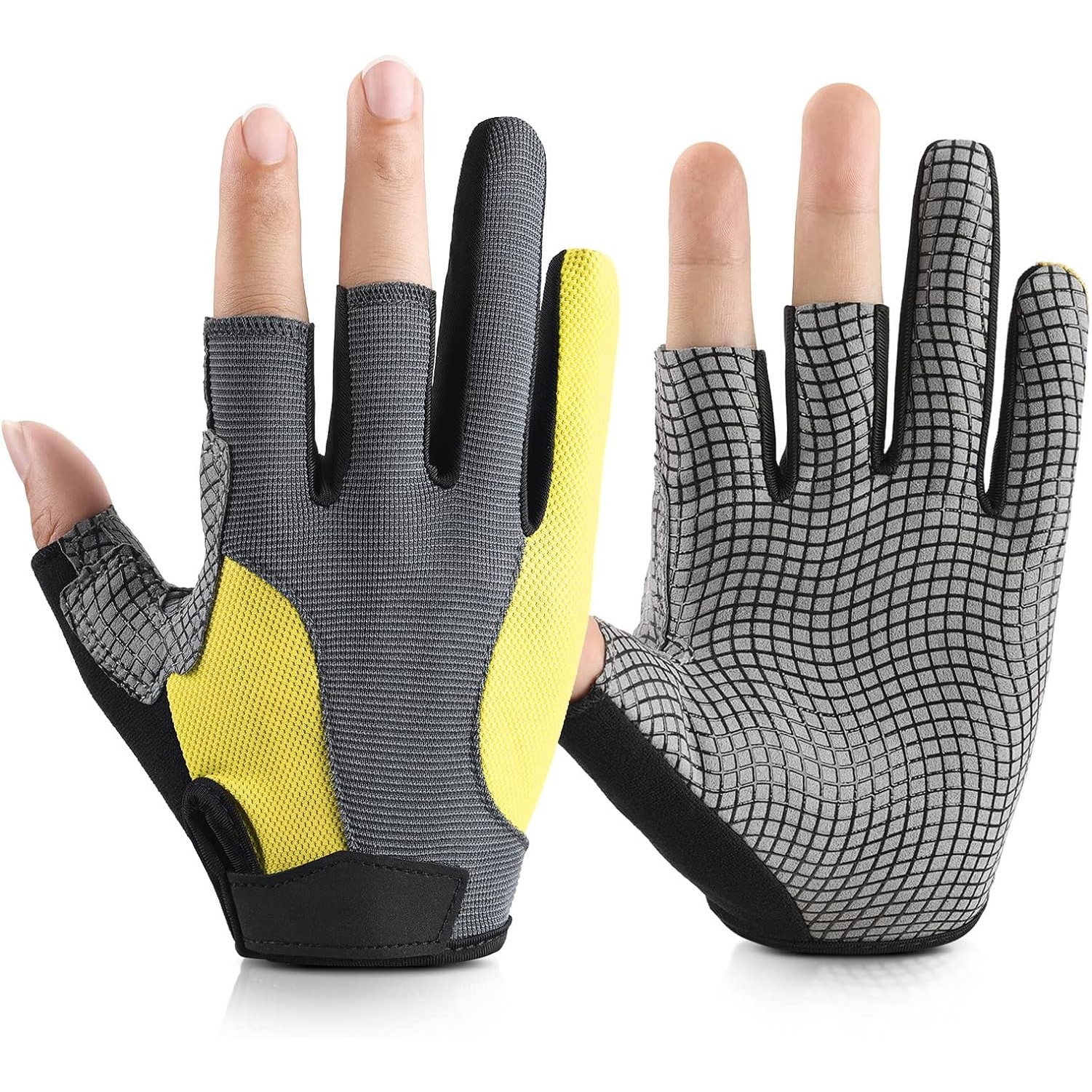 Fishing Gloves 3 Cut Fingers, Sun Protection Gloves for Men Women Kayaking Sailing Rowing Hiking 2