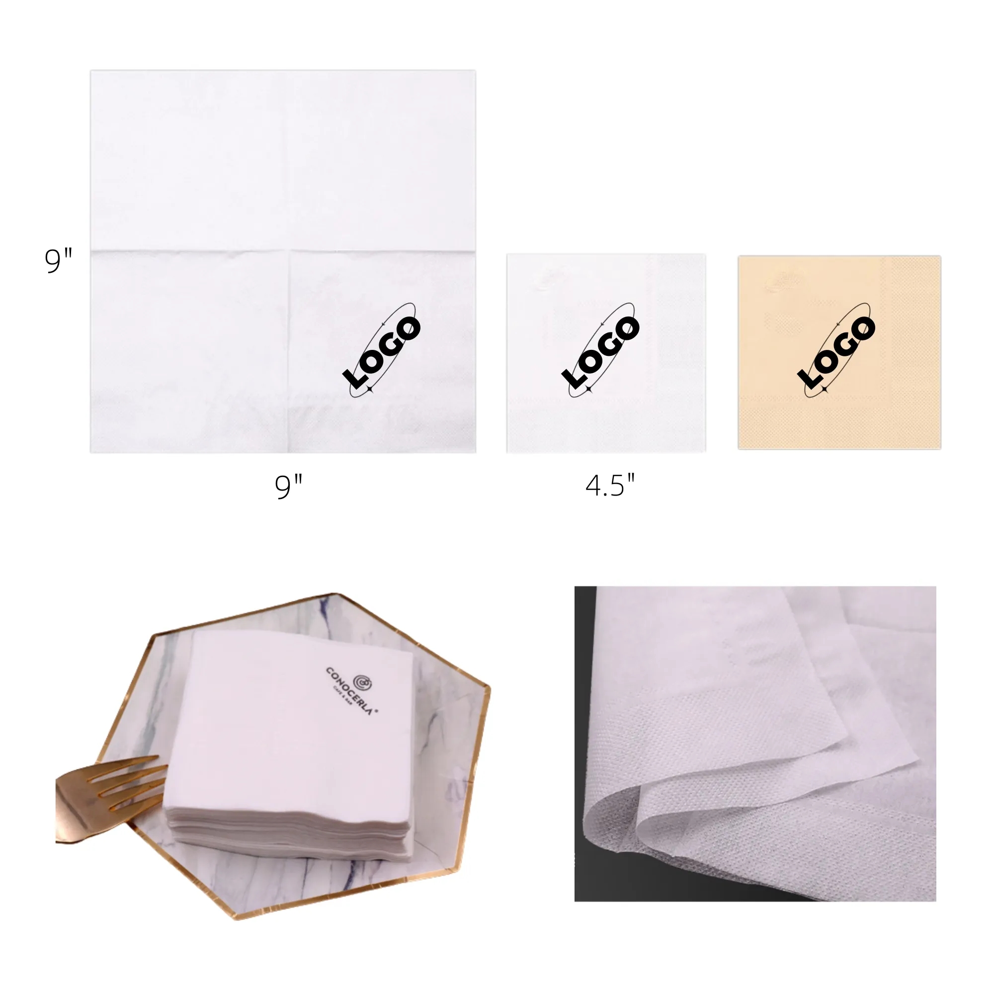 9" Custom Double Layer Napkins Paper MOQ1000