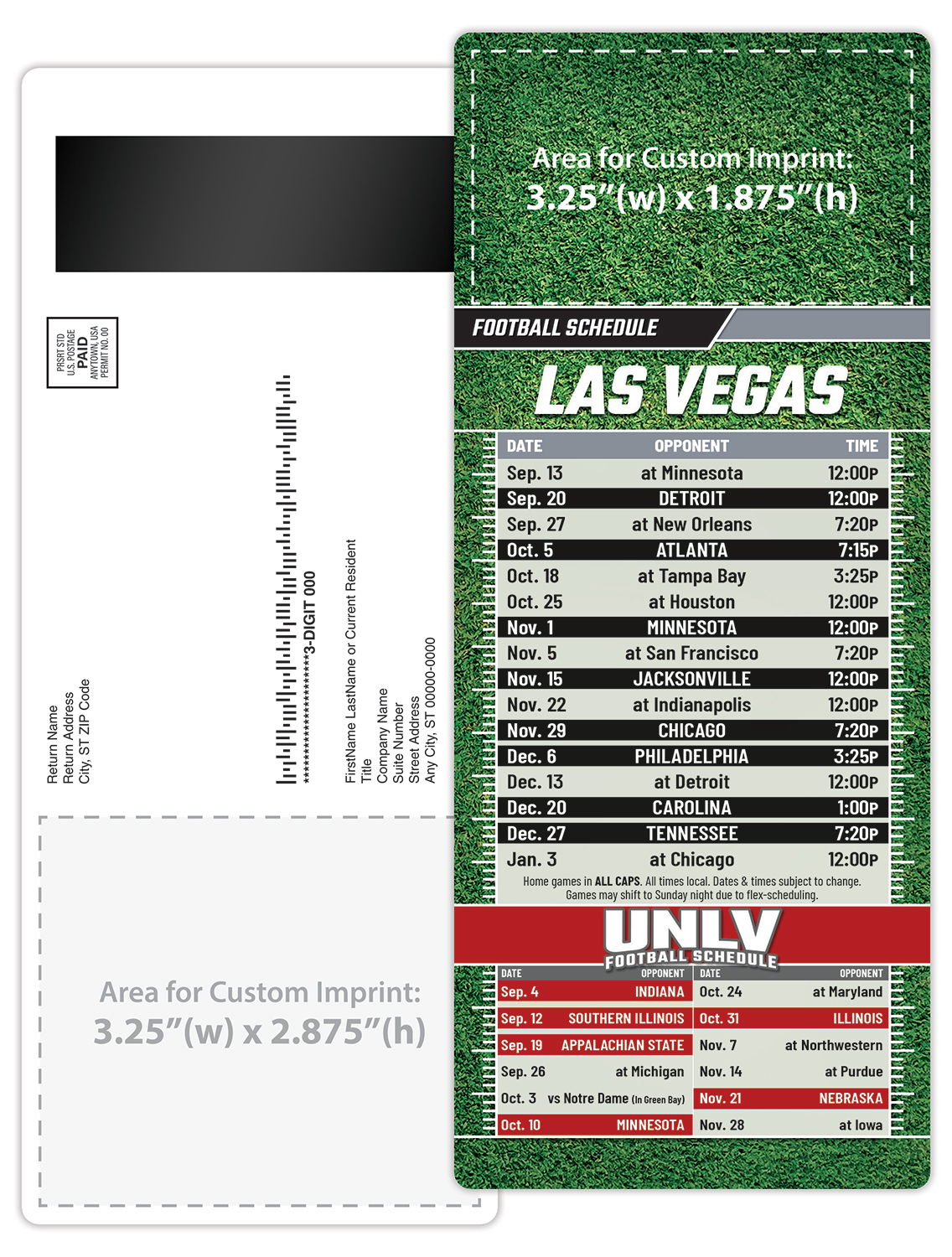 Football Schedule Laminated Card/Postcard with Magnet Strip 3.5x8.5 - 14 pt. 1