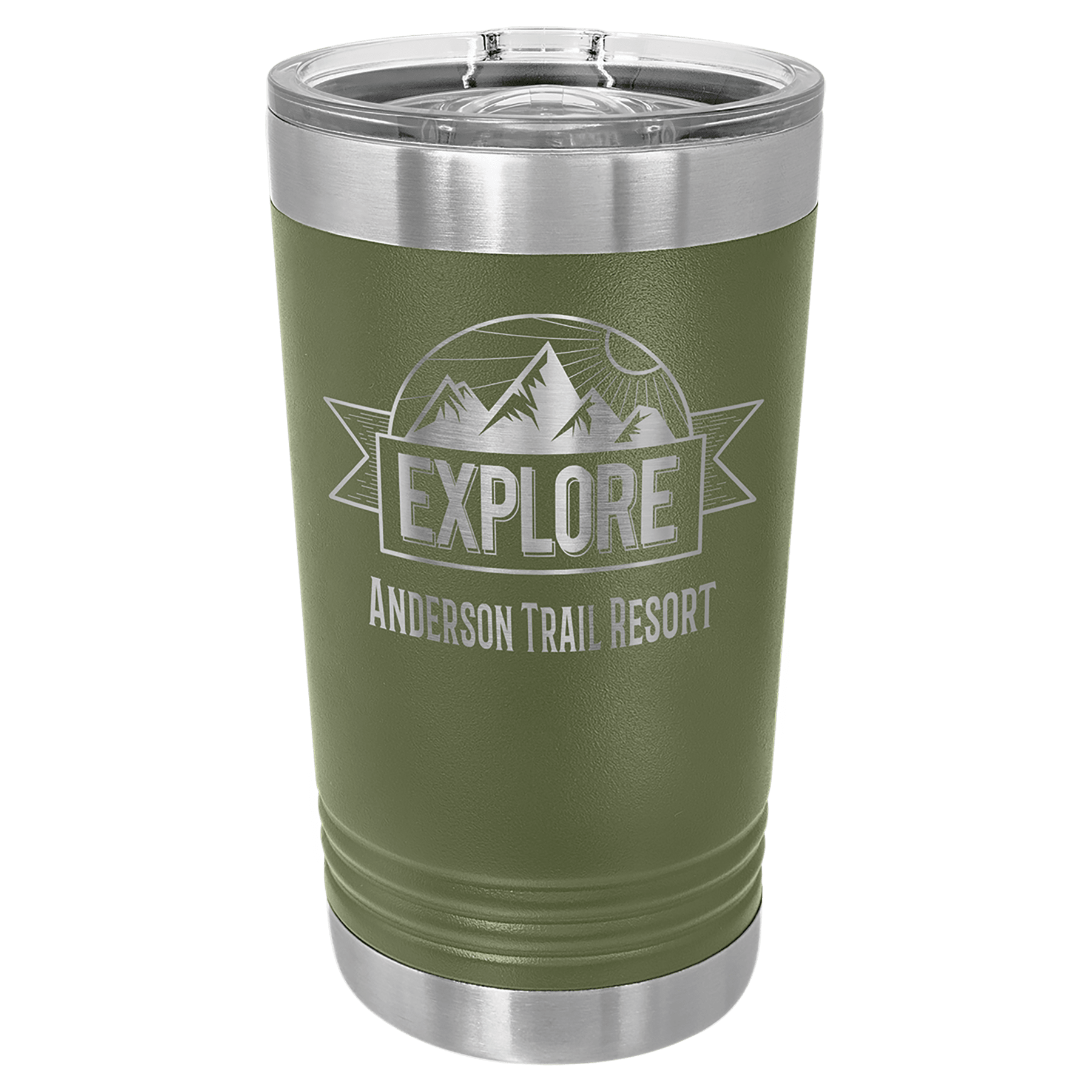 16 oz. Olive Green Laser Engraved Polar Camel Pint Tumbler w/Slider Lid 1