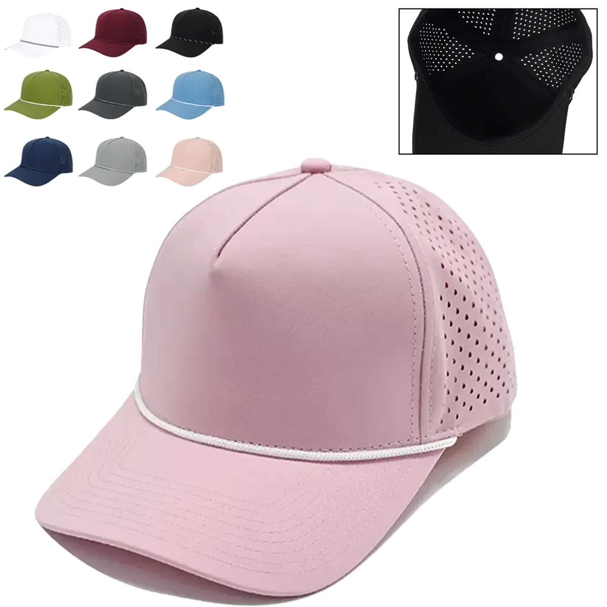 Quick-Dry Laser Cut Ventilated Sport Cap with Rope Trim 6