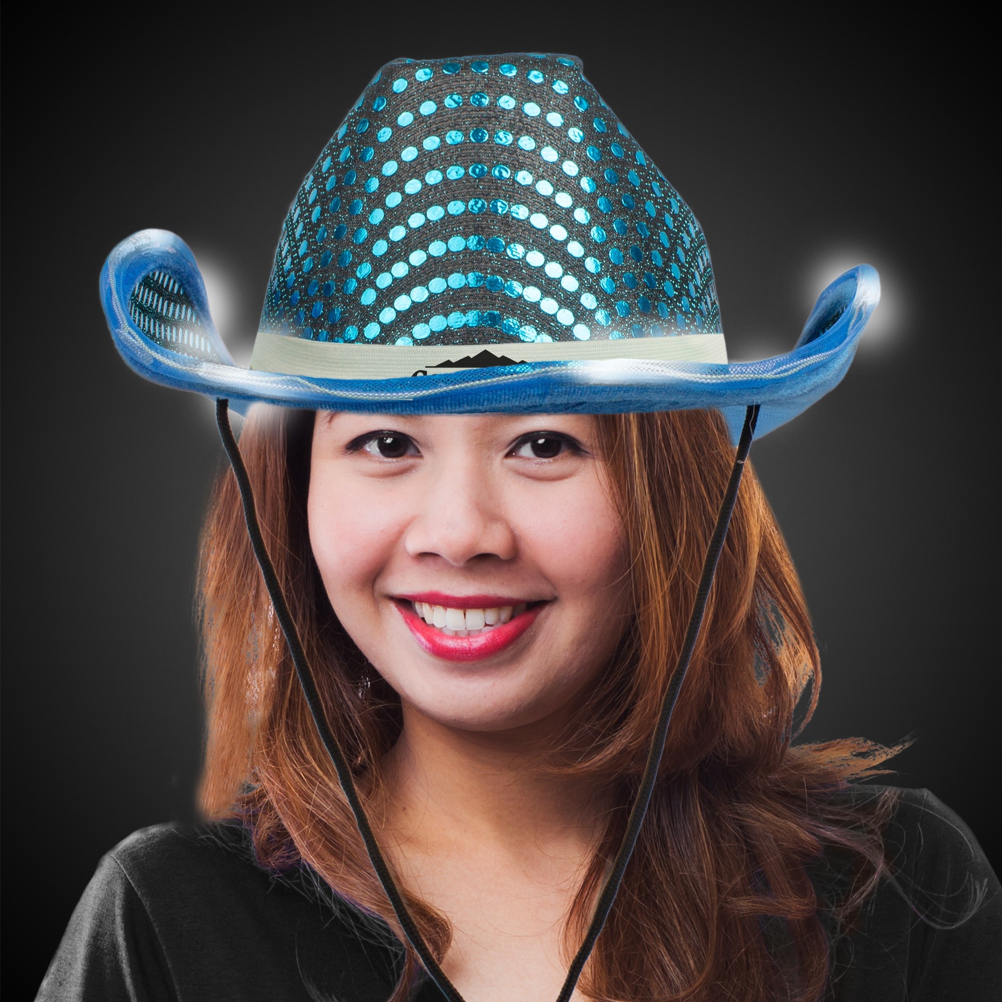 TEAL SEQUIN LED COWBOY HAT(White Imprinted Band) 2